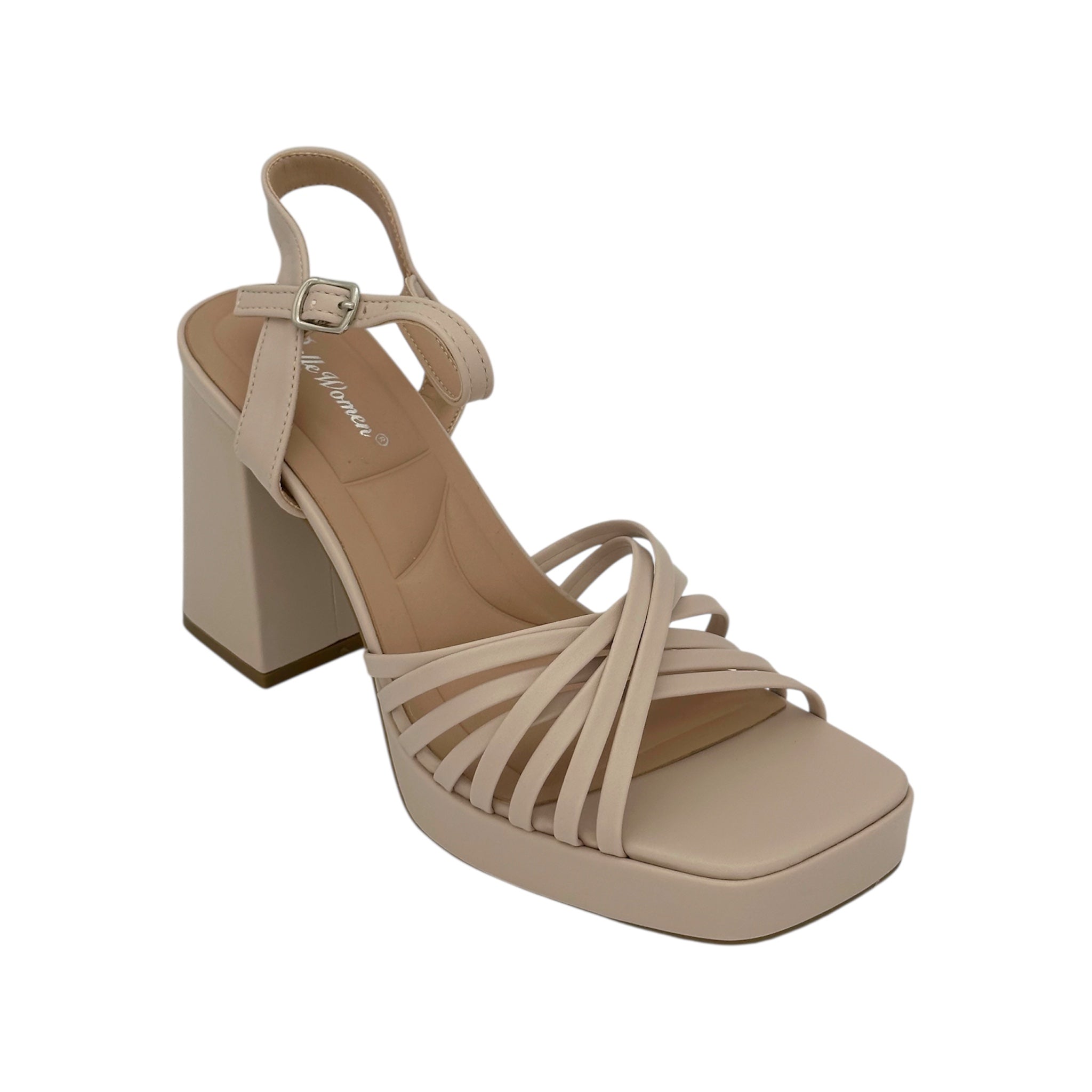 Bella Woman Πέδιλα με Ψηλό Τακούνι & Λεπτά Λουράκια Beige - Angel shopping