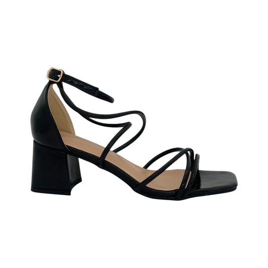 M &amp; A Women's Sandals with Mid Heel &amp; Multiple Straps Black