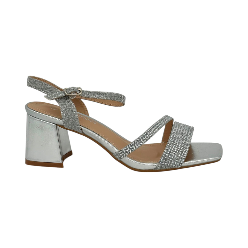 CHC SHOES Γυναικεία Πέδιλα με Μεσαίο Τακούνι & Στρας Ασημί - Angel shopping