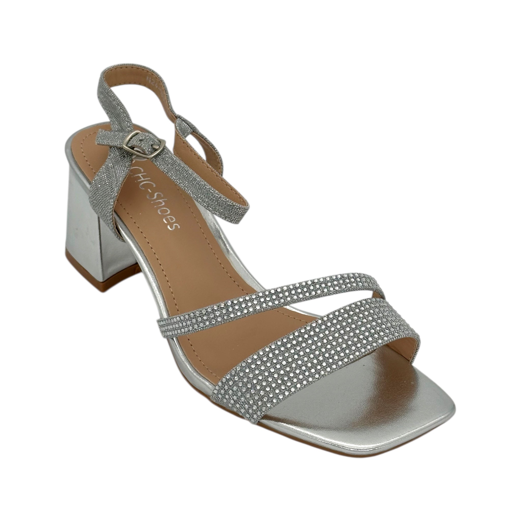 CHC SHOES Γυναικεία Πέδιλα με Μεσαίο Τακούνι & Στρας Ασημί - Angel shopping