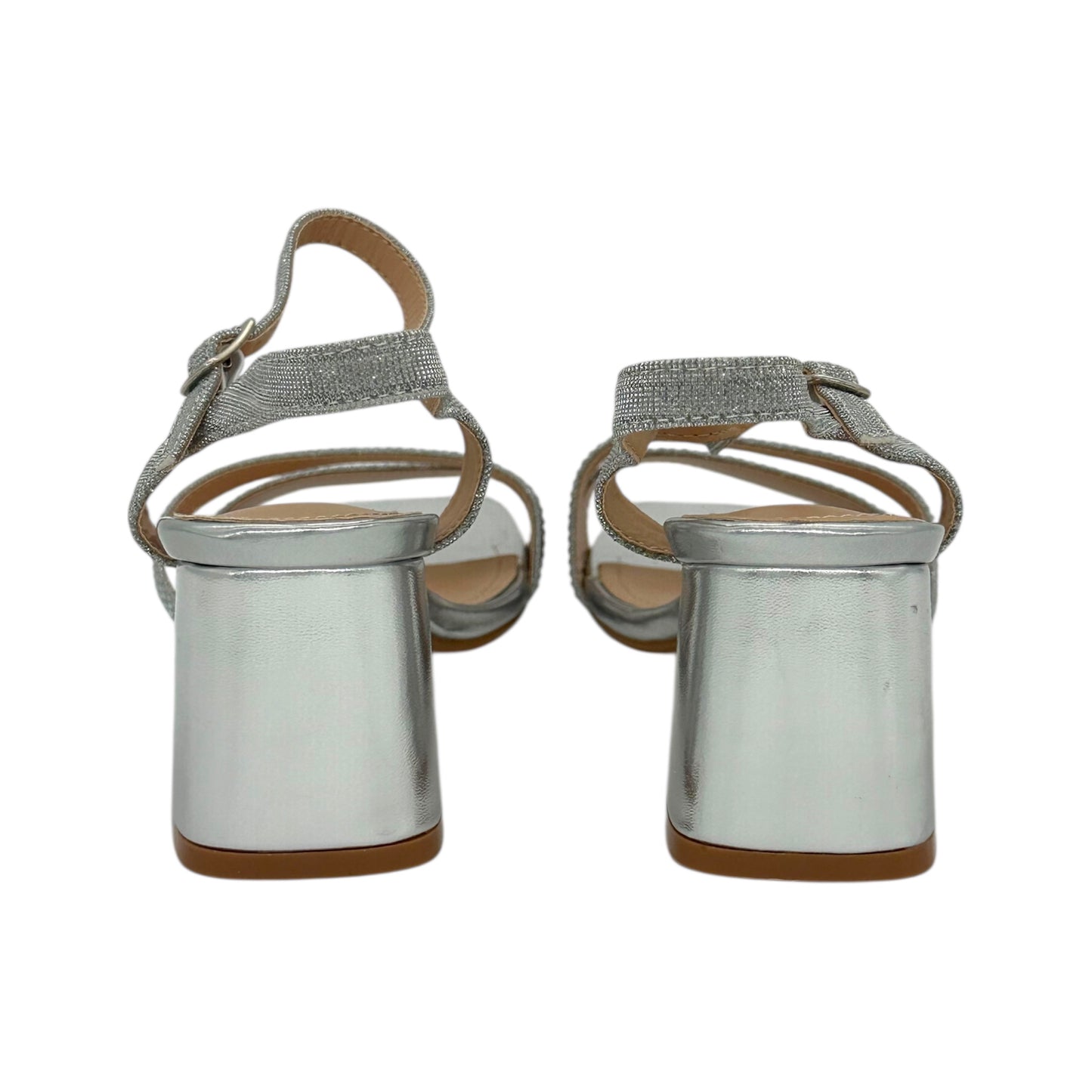 CHC SHOES Women's Sandals with Mid Heel &amp; Rhinestones Silver