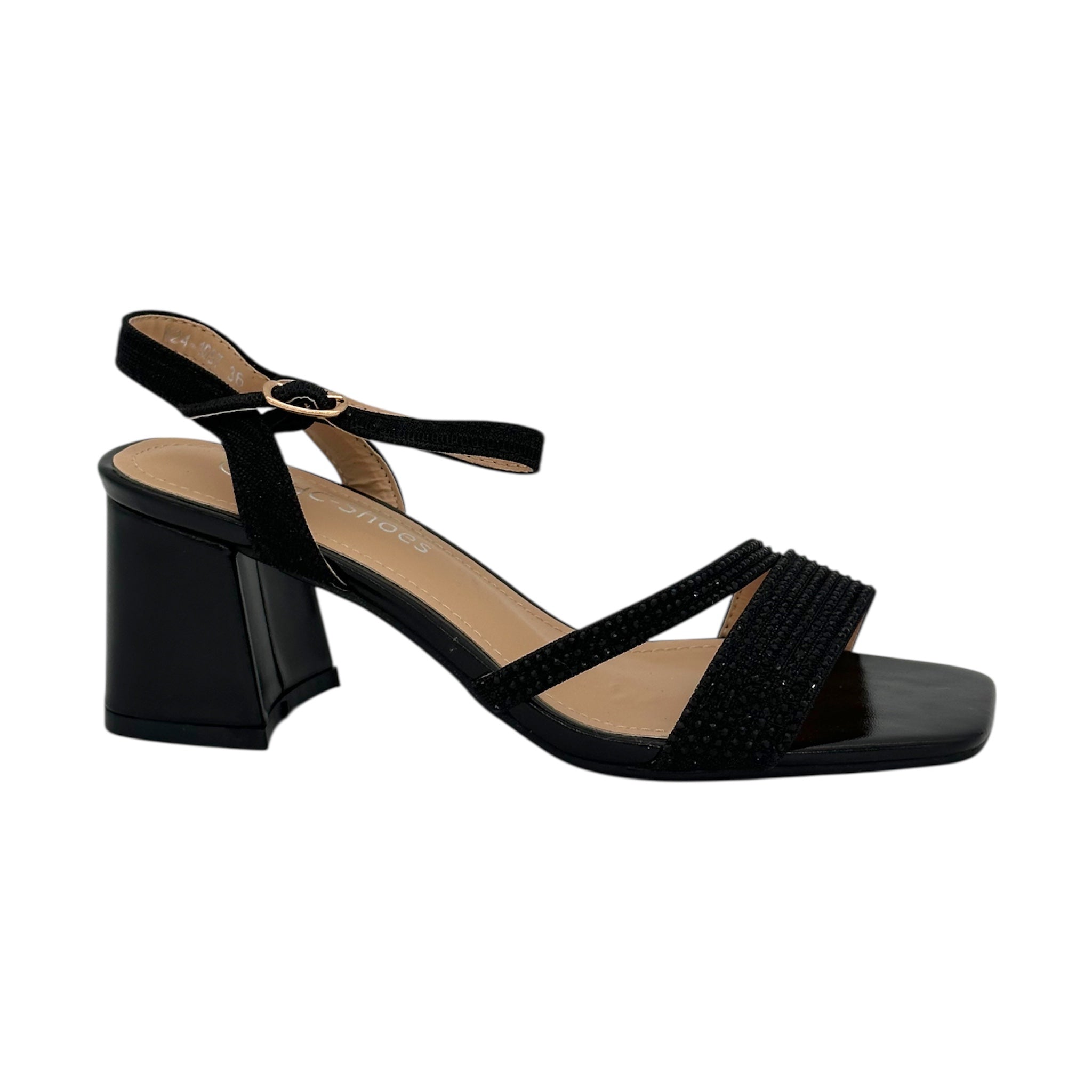 CHC SHOES Γυναικεία Πέδιλα με Μεσαίο Τακούνι & Στρας Μαύρο - Angel shopping