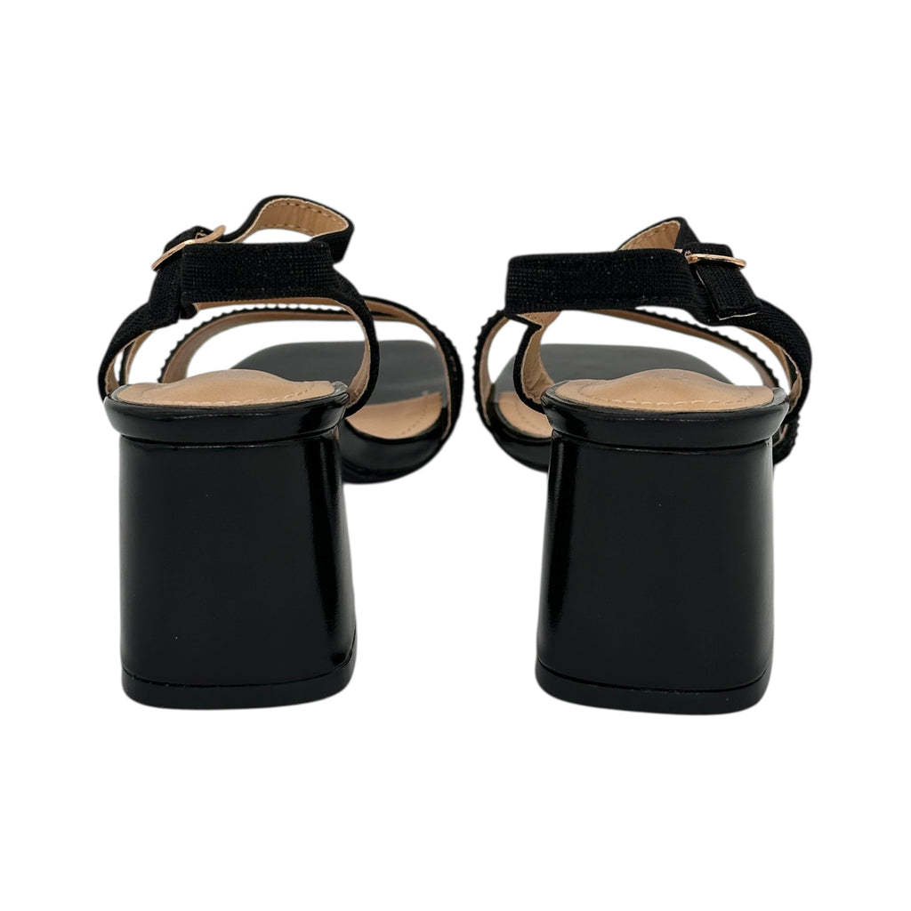 CHC SHOES Γυναικεία Πέδιλα με Μεσαίο Τακούνι & Στρας Μαύρο - Angel shopping