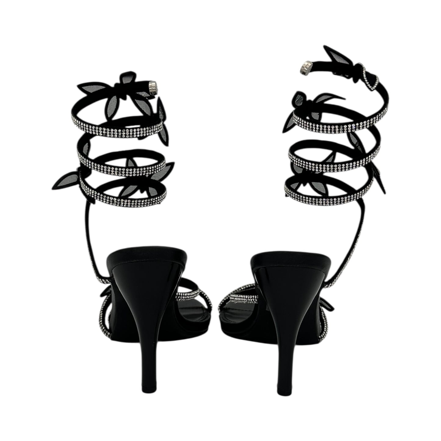 ALTA MODA Women's High Heel Sandals with Rhinestones &amp; Butterfly Decoration Black