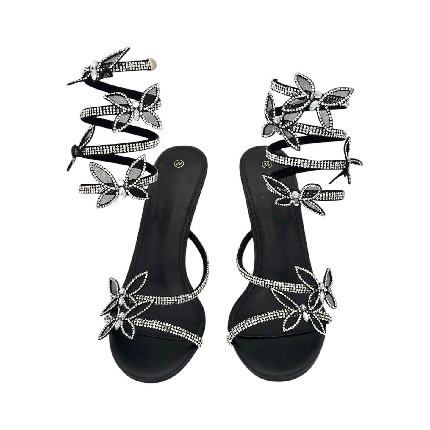 ALTA MODA Women's High Heel Sandals with Rhinestones &amp; Butterfly Decoration Black