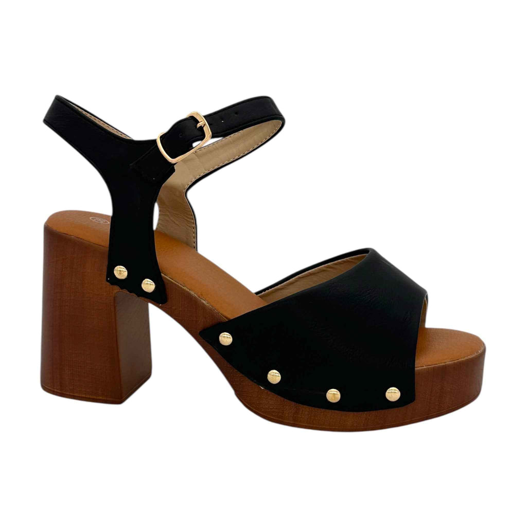 PLATO Γυναικεία Πλατφόρμα Πέδιλα με Χοντρό Τακούνι Black