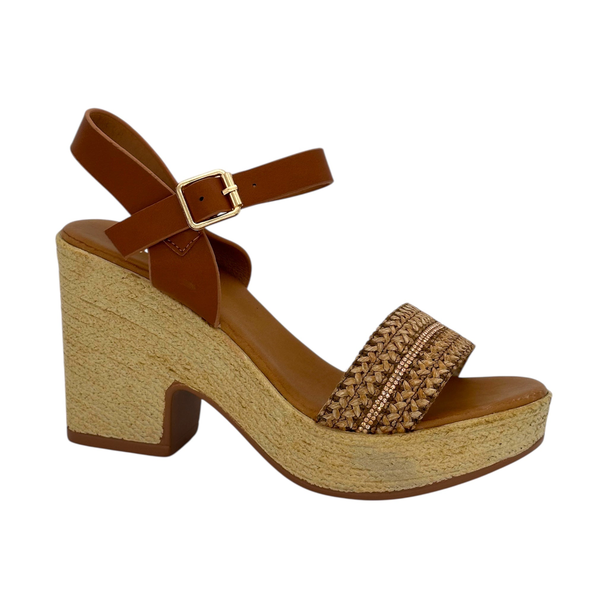 Angel Shopping Πλατφόρμες με Ψάθινο Σχέδιο και Στρας Camel - Angel shopping