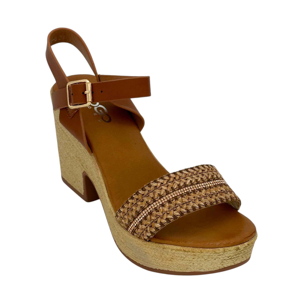 Angel Shopping Πλατφόρμες με Ψάθινο Σχέδιο και Στρας Camel - Angel shopping