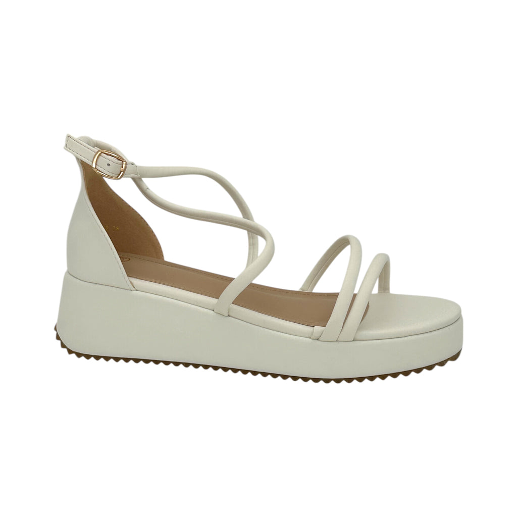 DIAMANTIQUE Πλατφόρμες με Πολλαπλά Λουράκια White - Angel shopping