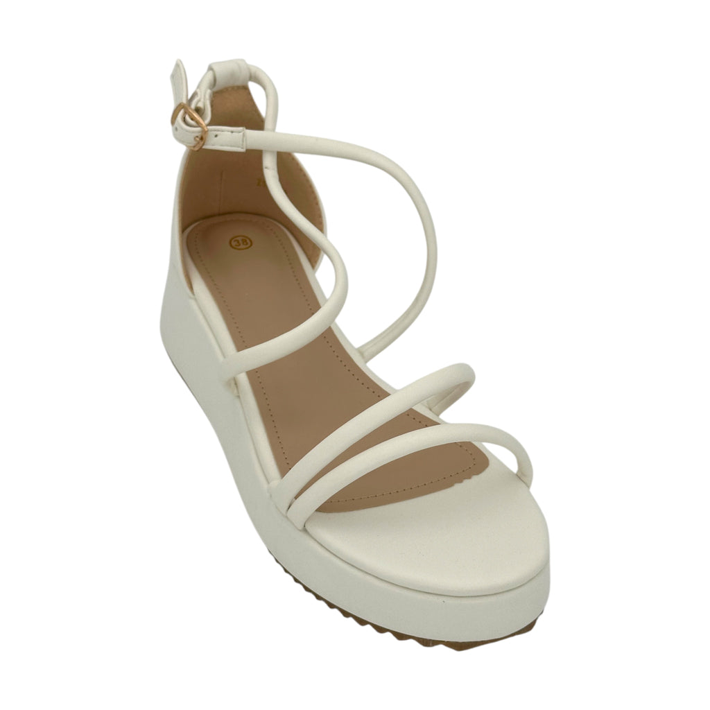 DIAMANTIQUE Πλατφόρμες με Πολλαπλά Λουράκια White - Angel shopping