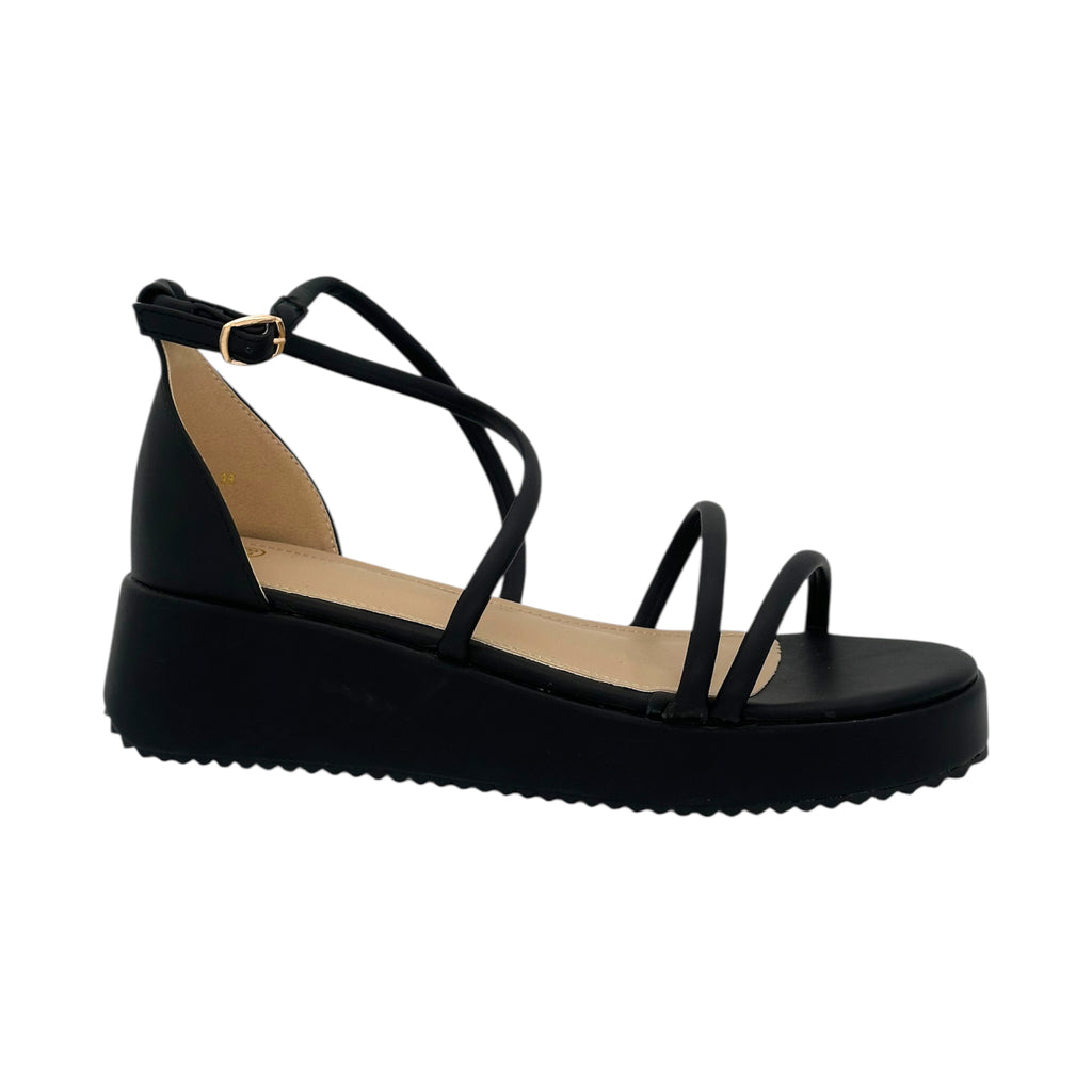 DIAMANTIQUE Πλατφόρμες με Πολλαπλά Λουράκια Black - Angel shopping