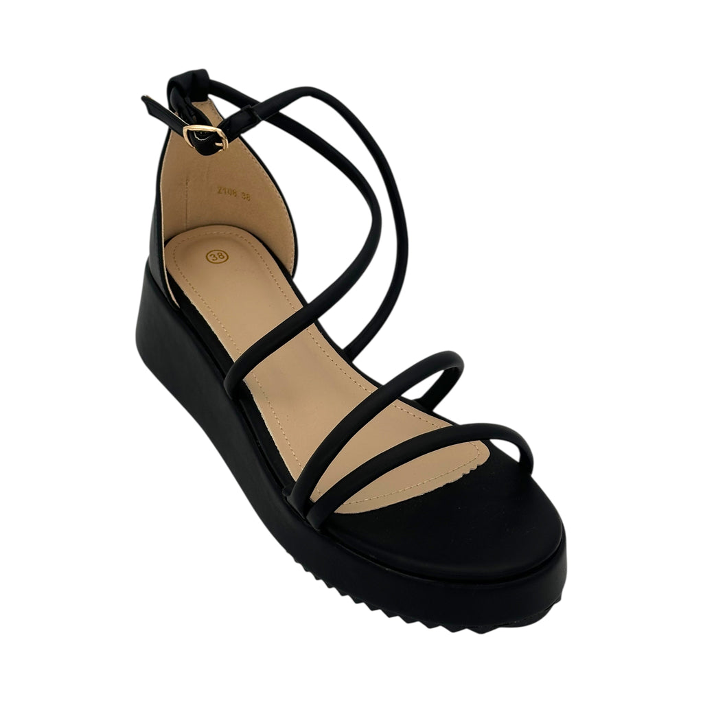 DIAMANTIQUE Πλατφόρμες με Πολλαπλά Λουράκια Black - Angel shopping