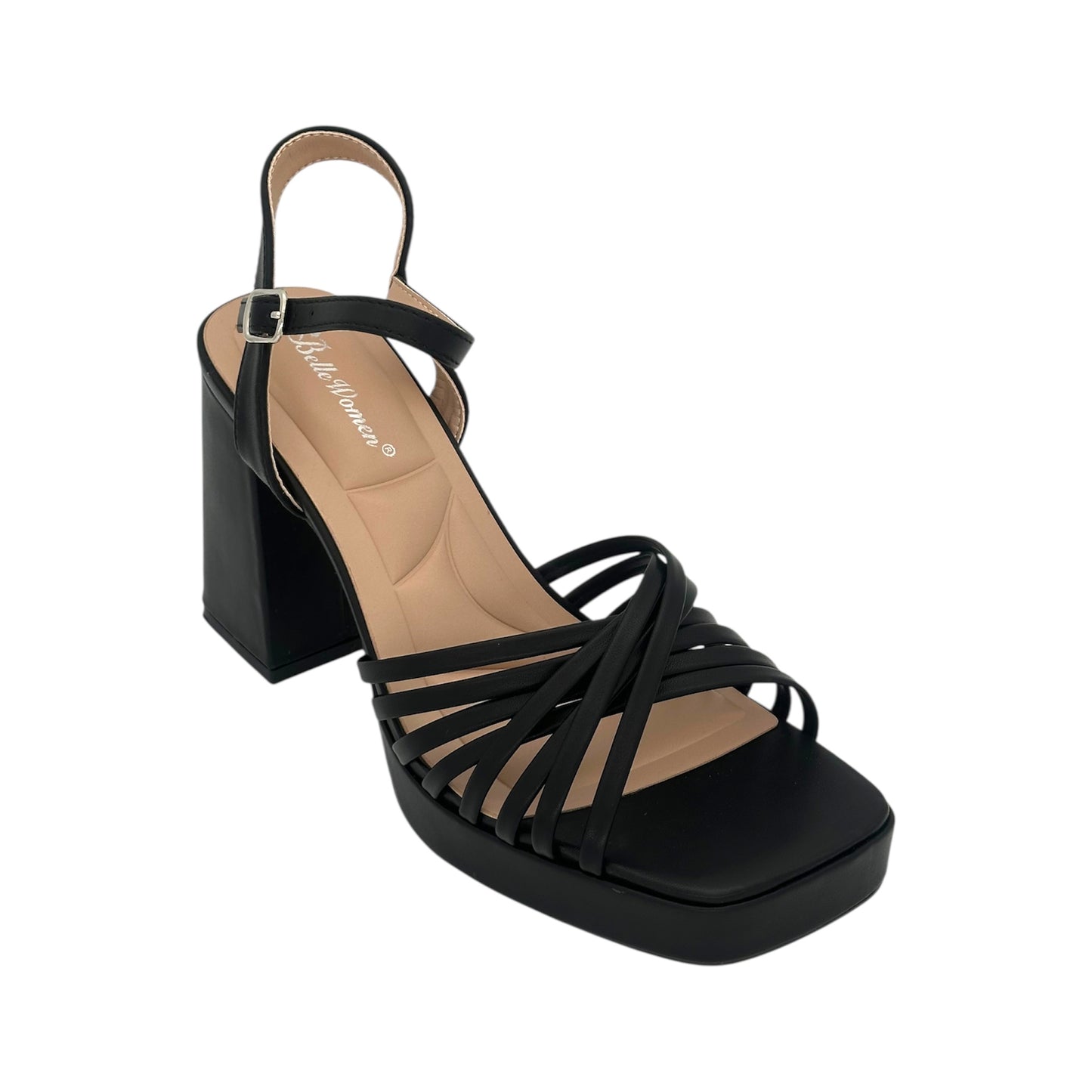Bella Woman High Heel Sandals &amp; Thin Straps Black