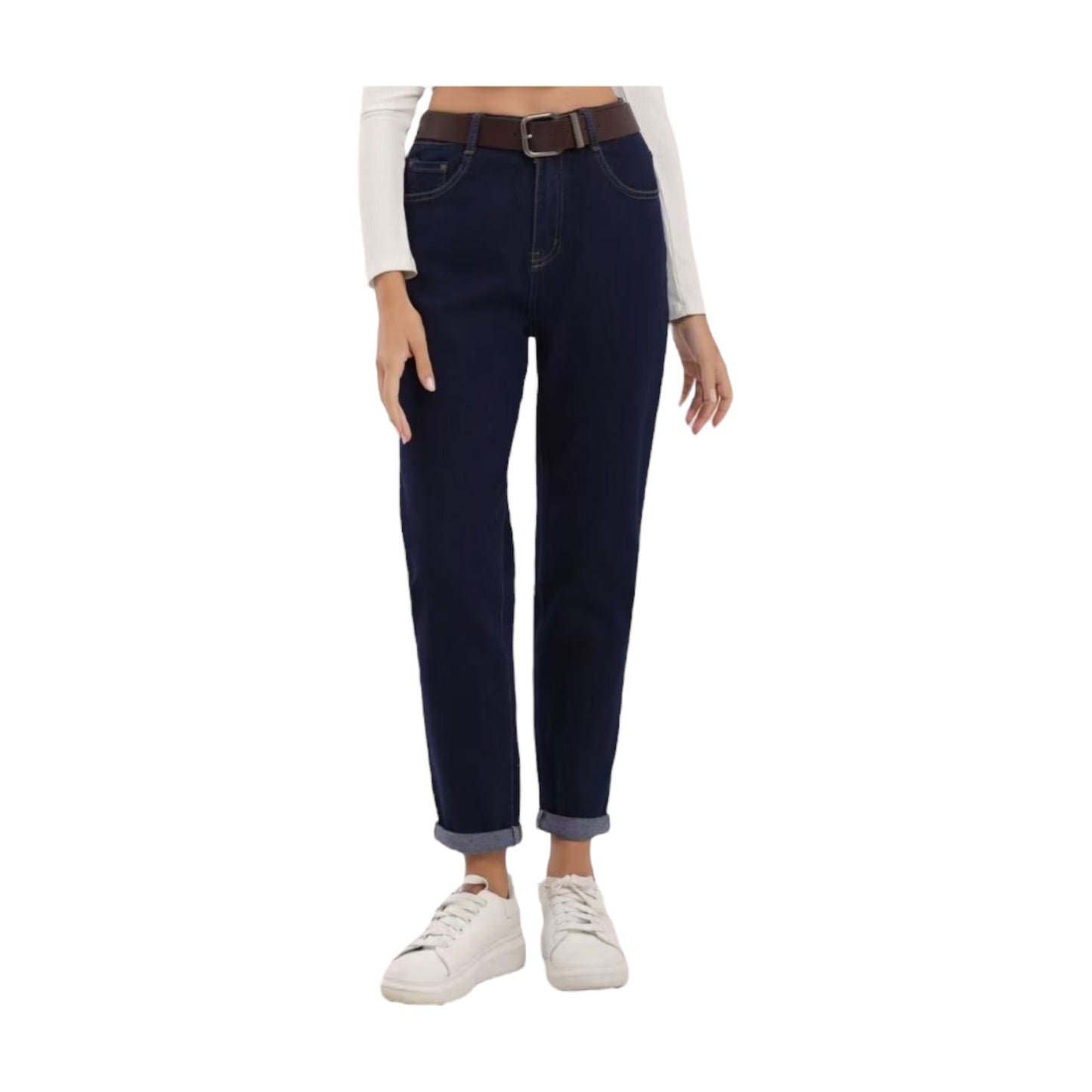 Miss Good High Waisted Women's Jean Pants in Mom Fit Dark Blue