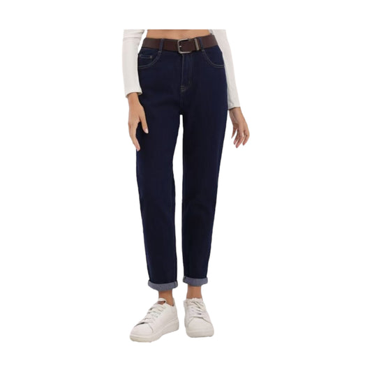 Miss Good High Waisted Women's Jean Pants in Mom Fit Dark Blue