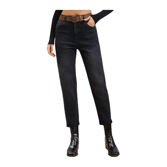 Miss Good High Waist Women's Jean Pants Push Up Mom Fit Black