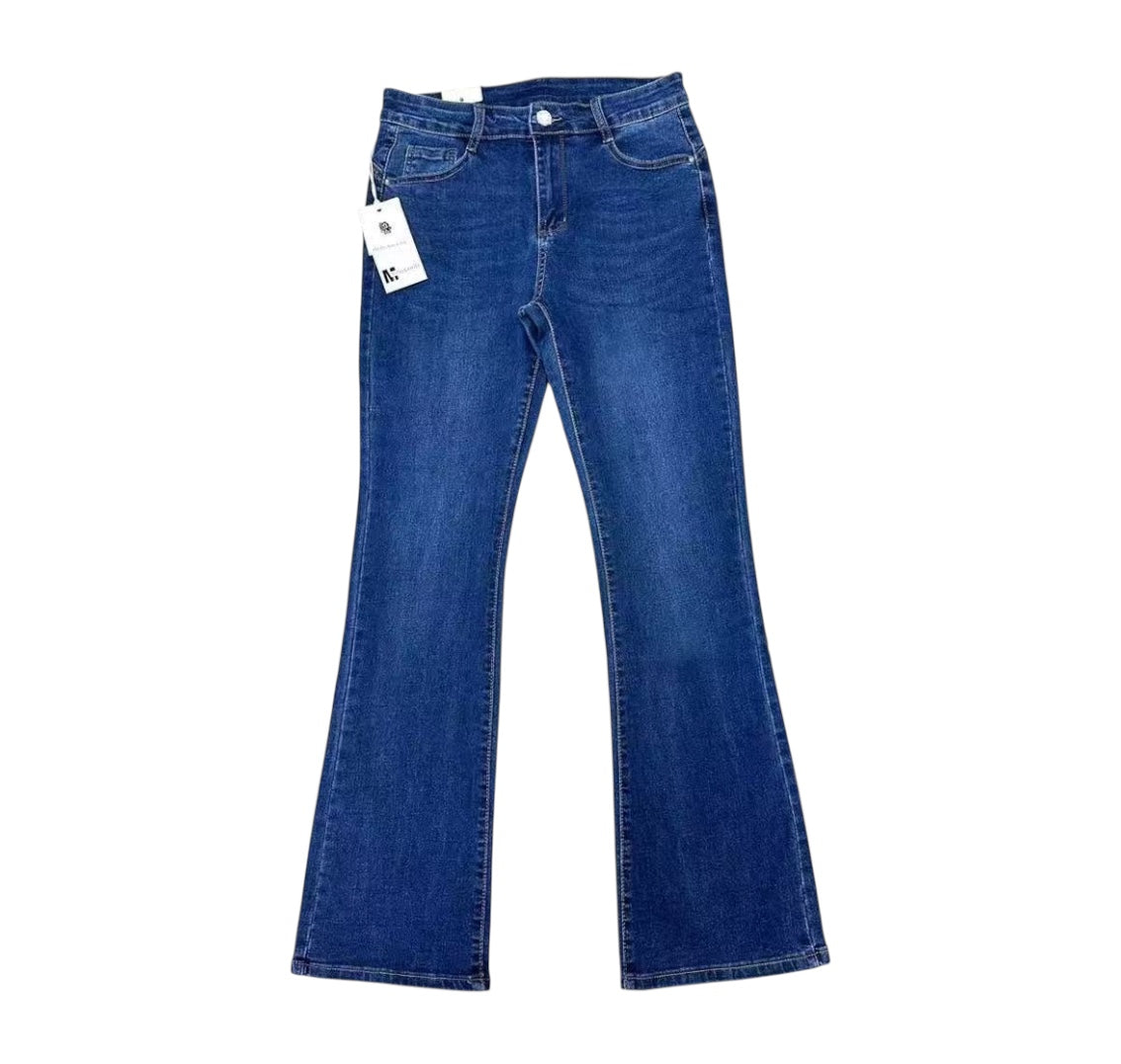 MISS GOOD Women's Bell-bottom Jeans PUSH-UP Blue