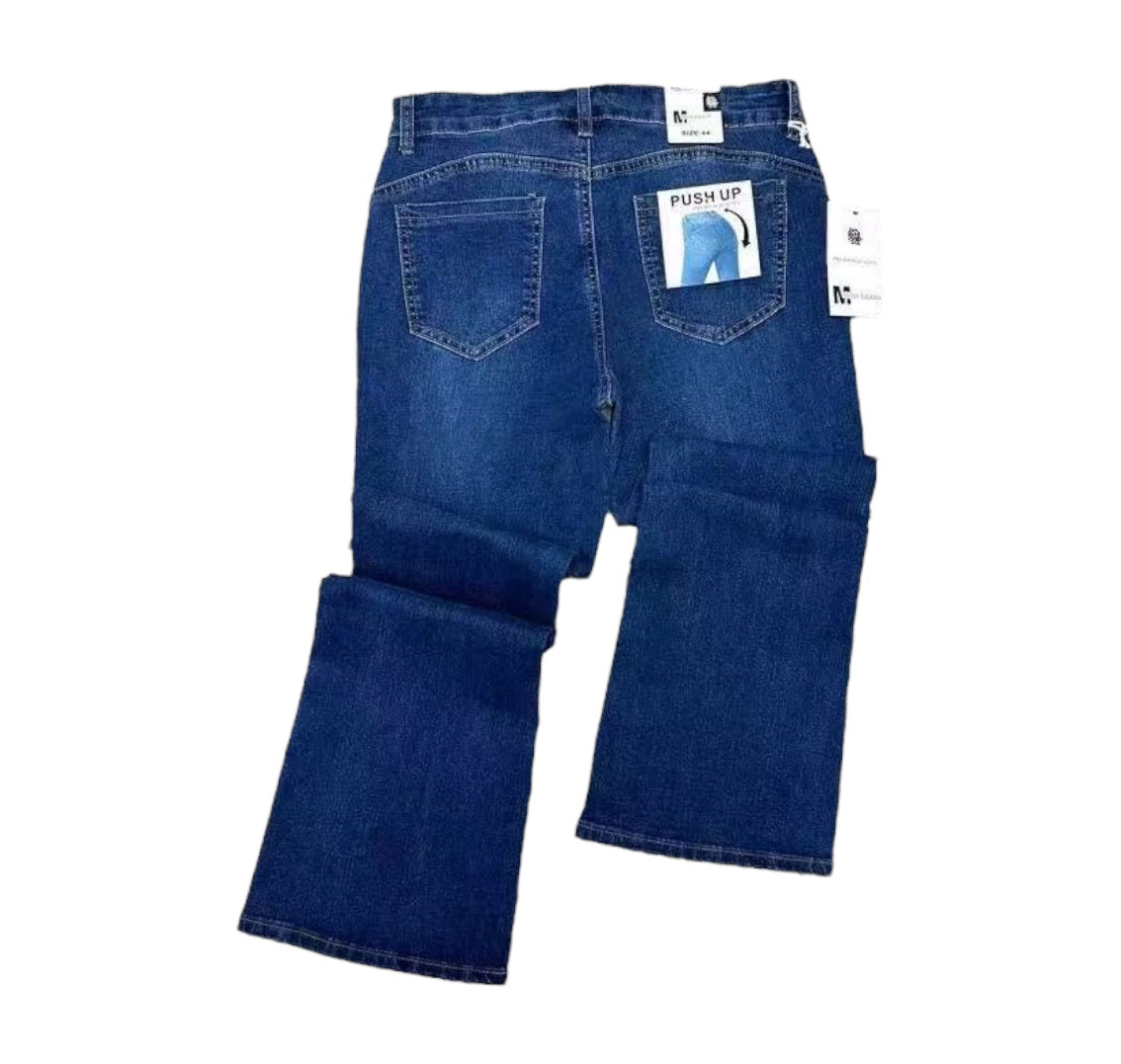 MISS GOOD Women's Bell-bottom Jeans PUSH-UP Blue