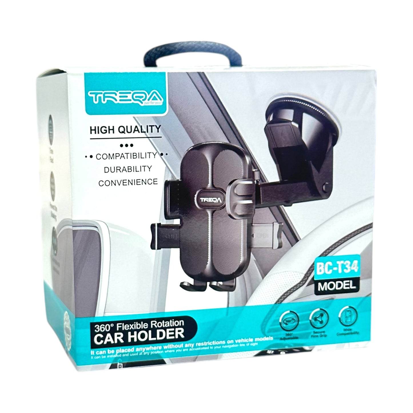 Treqa Βάση Κινητού Αυτοκινήτου με Ρυθμιζόμενα Άγκιστρα Μαύρη