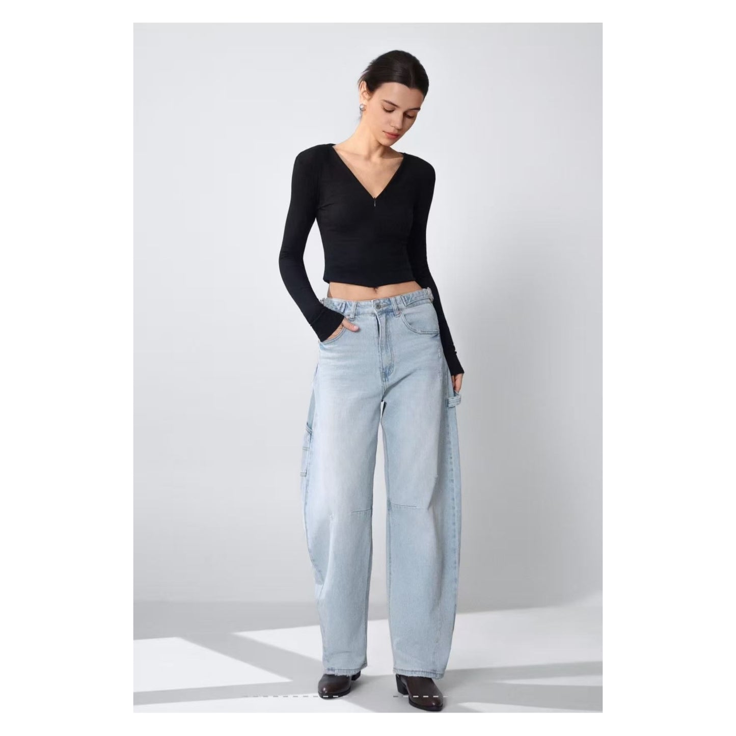 MISS BONBON Women's Balloon Jeans with Pockets Blue