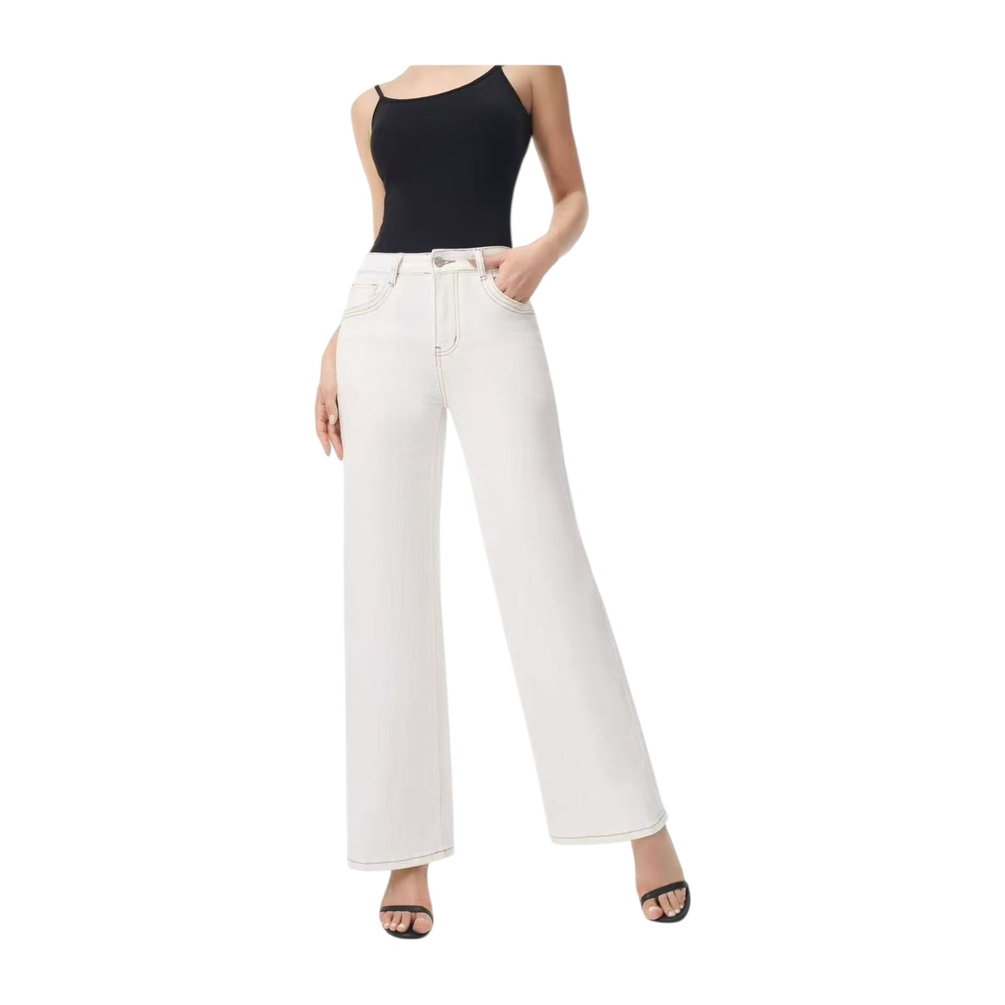 Angel Shopping Γυναικείο Τζιν Παντελόνι Wide Leg με Ελαστικότητα Λευκό