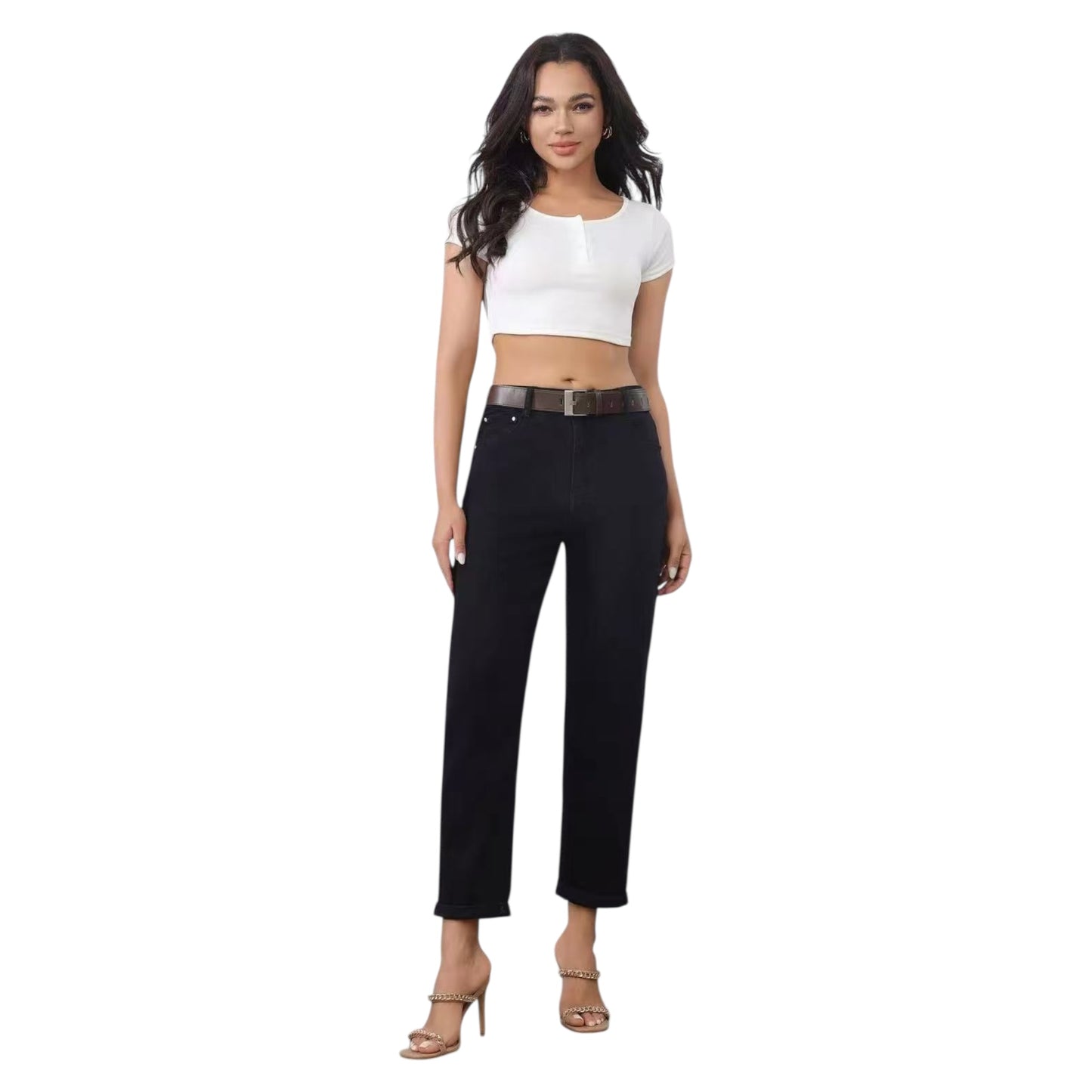 Miss Good Γυναικείο Τζιν Παντελόνι Mom Fit με Ζώνη & Ελαστικότητα Μαύρο