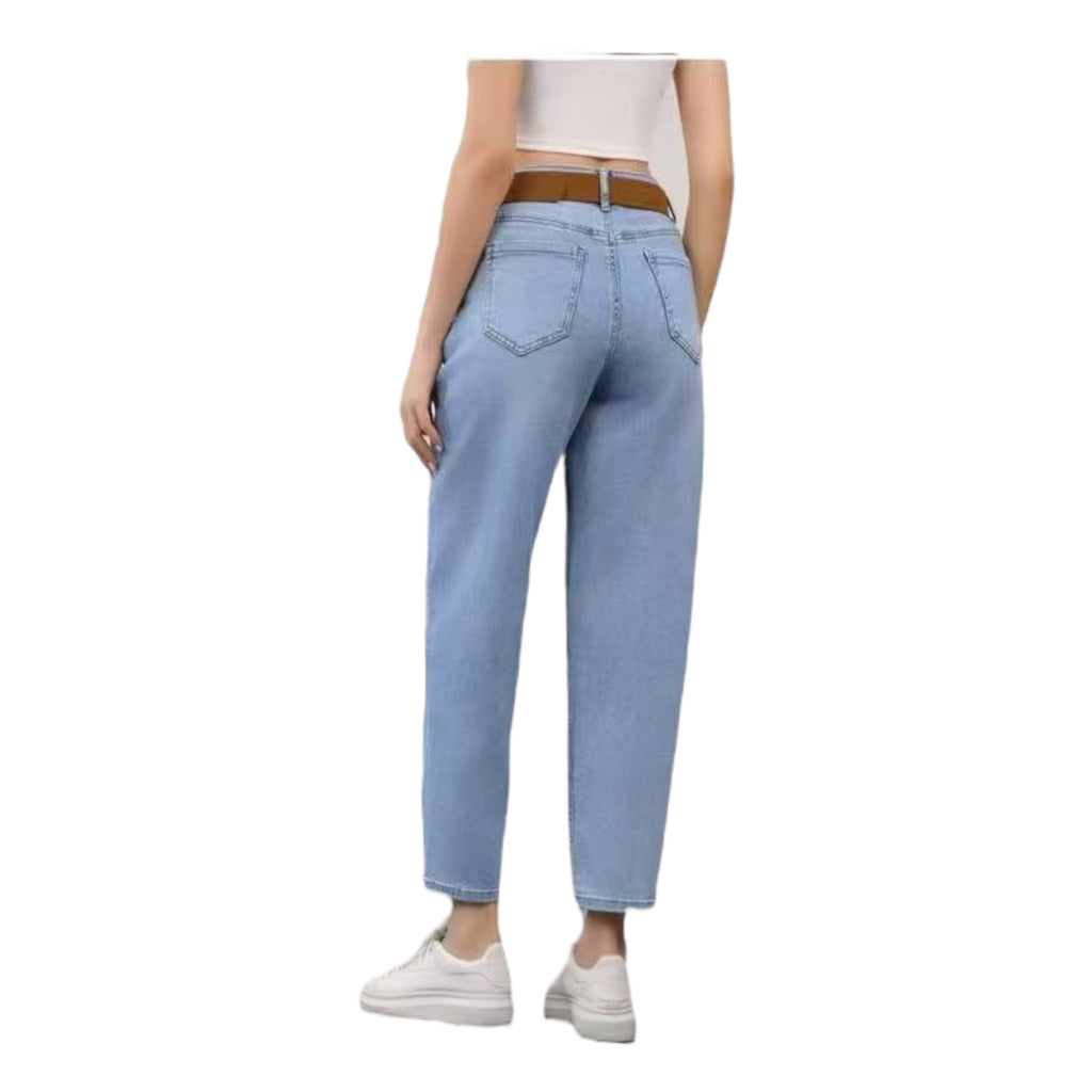 Miss Good Γυναικείο Τζιν Παντελόνι Tapered με Ζώνη Μπλε - Angel shopping
