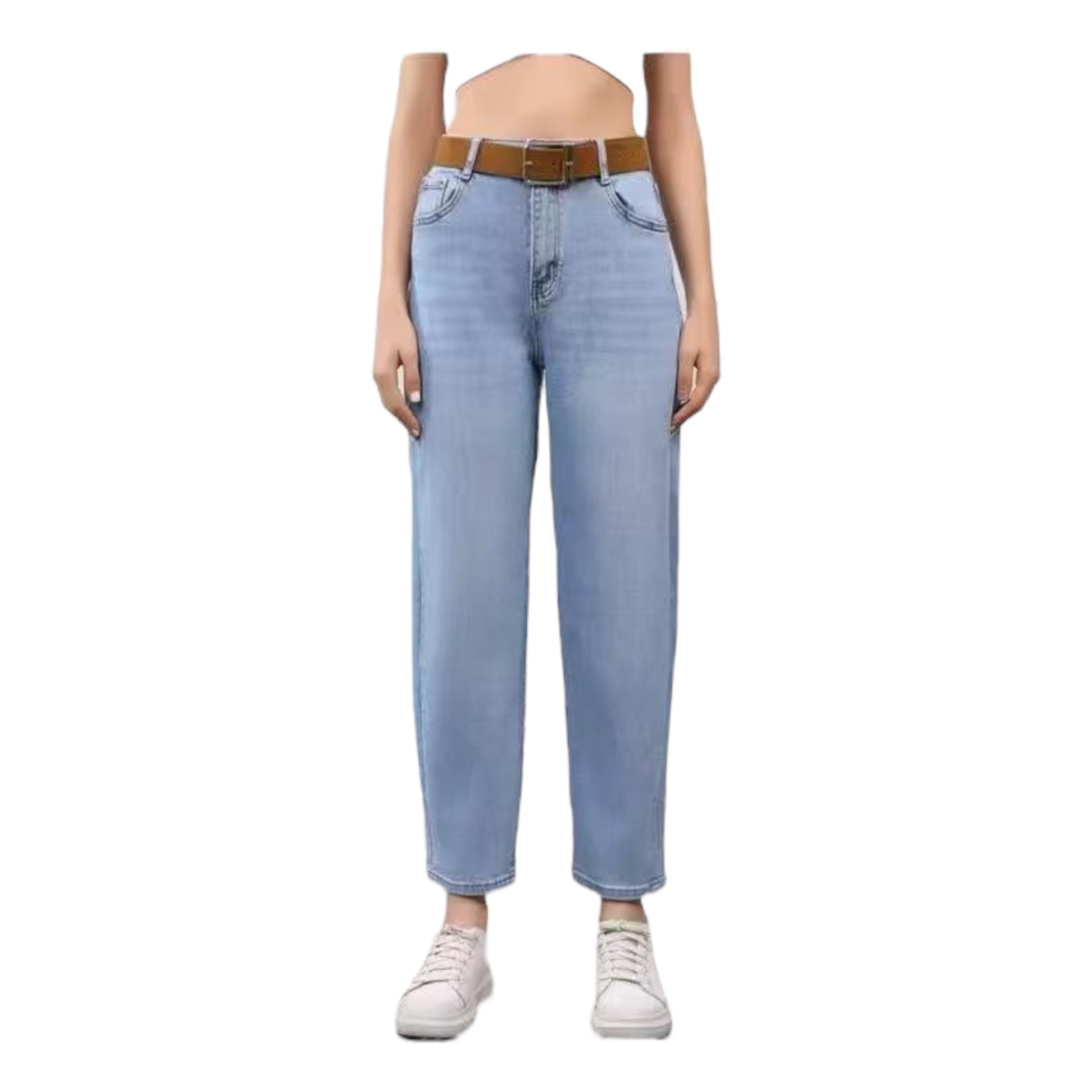 Miss Good Γυναικείο Τζιν Παντελόνι Tapered με Ζώνη Μπλε - Angel shopping