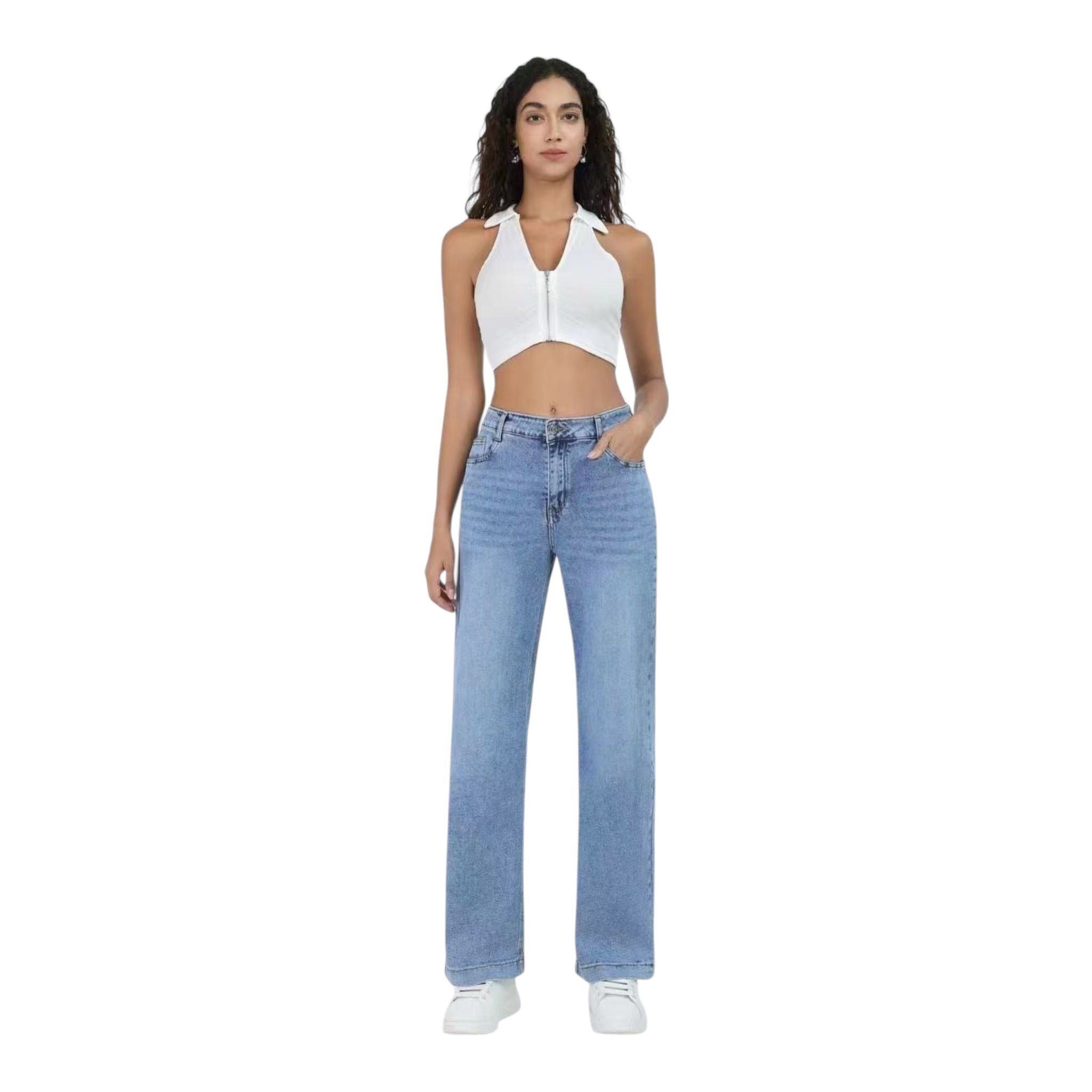 Miss Good Γυναικείο Τζιν Παντελόνι Straight Fit Μπλε - Angel shopping