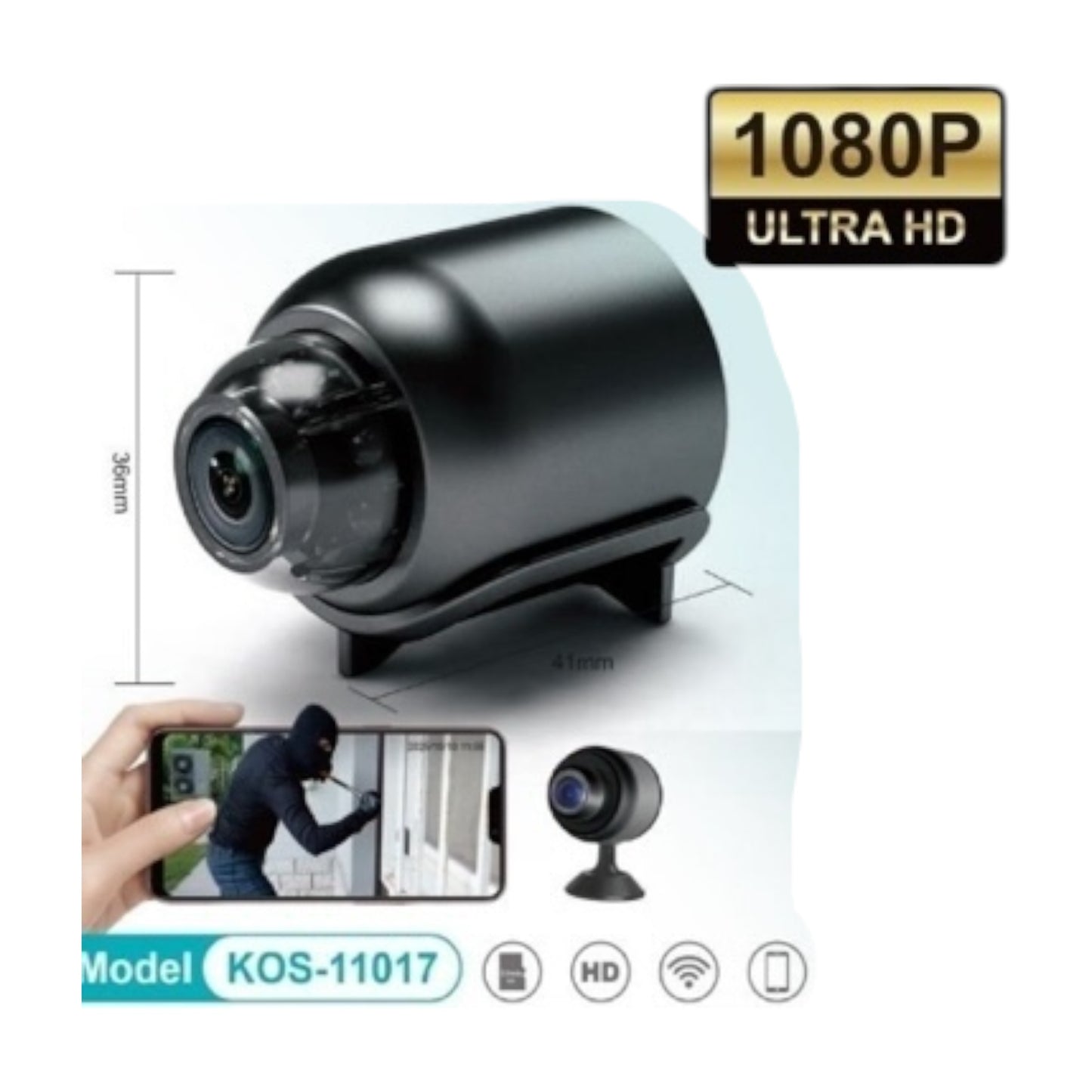 Wireless Surveillance Camera Wi-Fi 1080P Ultra HD with App Support (Android / iOS) Black