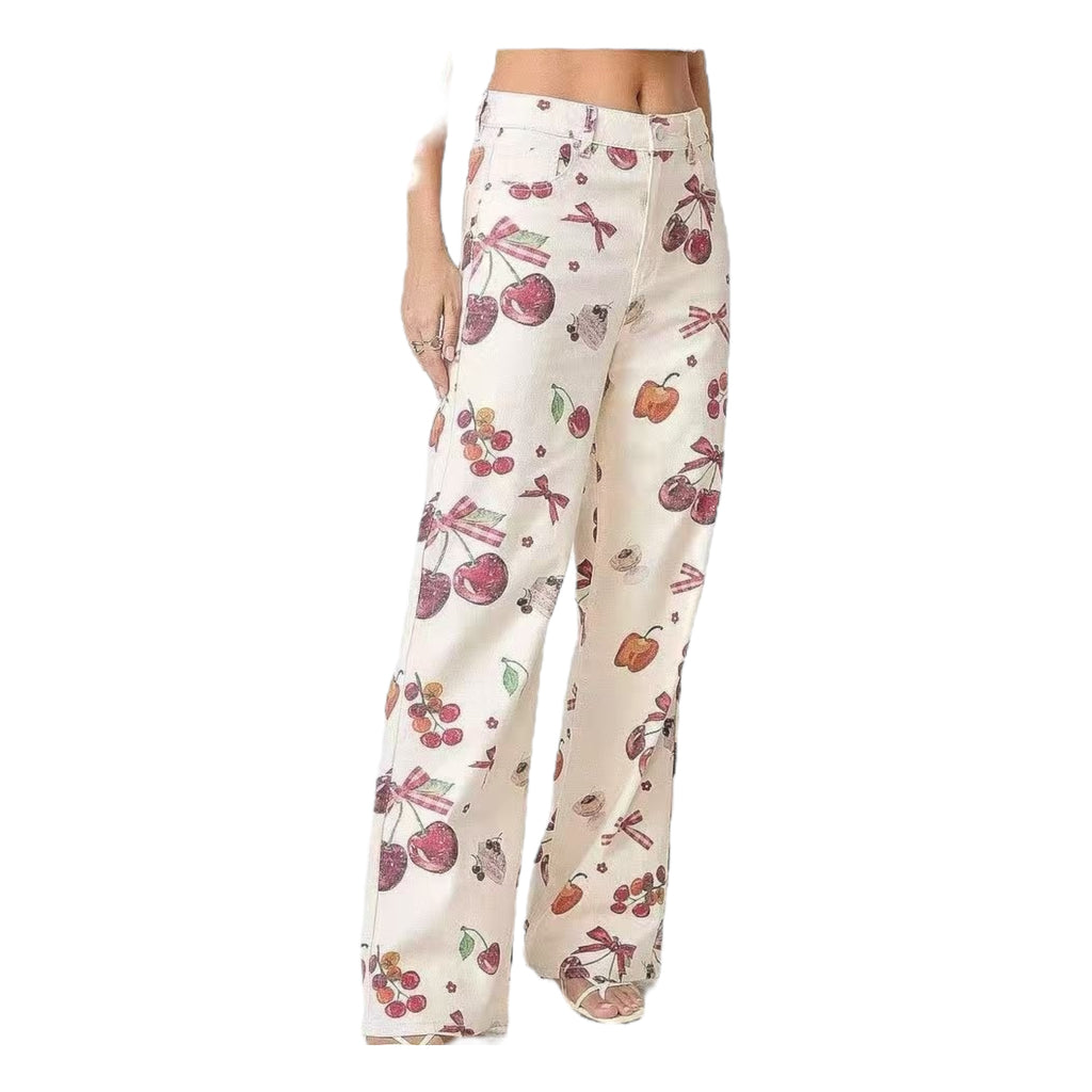 ADORO Γυναικείο Τζιν Παντελόνι Wide Leg Κεράσια Μπεζ - Angel shopping