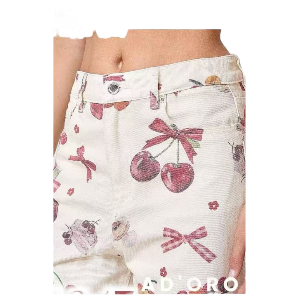 ADORO Γυναικείο Τζιν Παντελόνι Wide Leg Κεράσια Μπεζ - Angel shopping