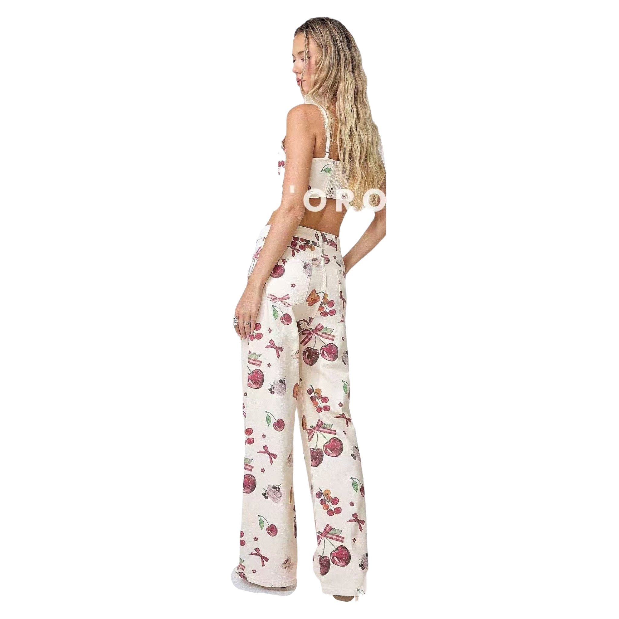 ADORO Γυναικείο Τζιν Παντελόνι Wide Leg Κεράσια Μπεζ - Angel shopping