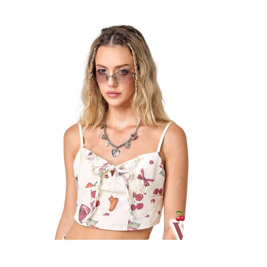 ADORO Γυναικείο Crop Denim Top Κεράσια Μπεζ