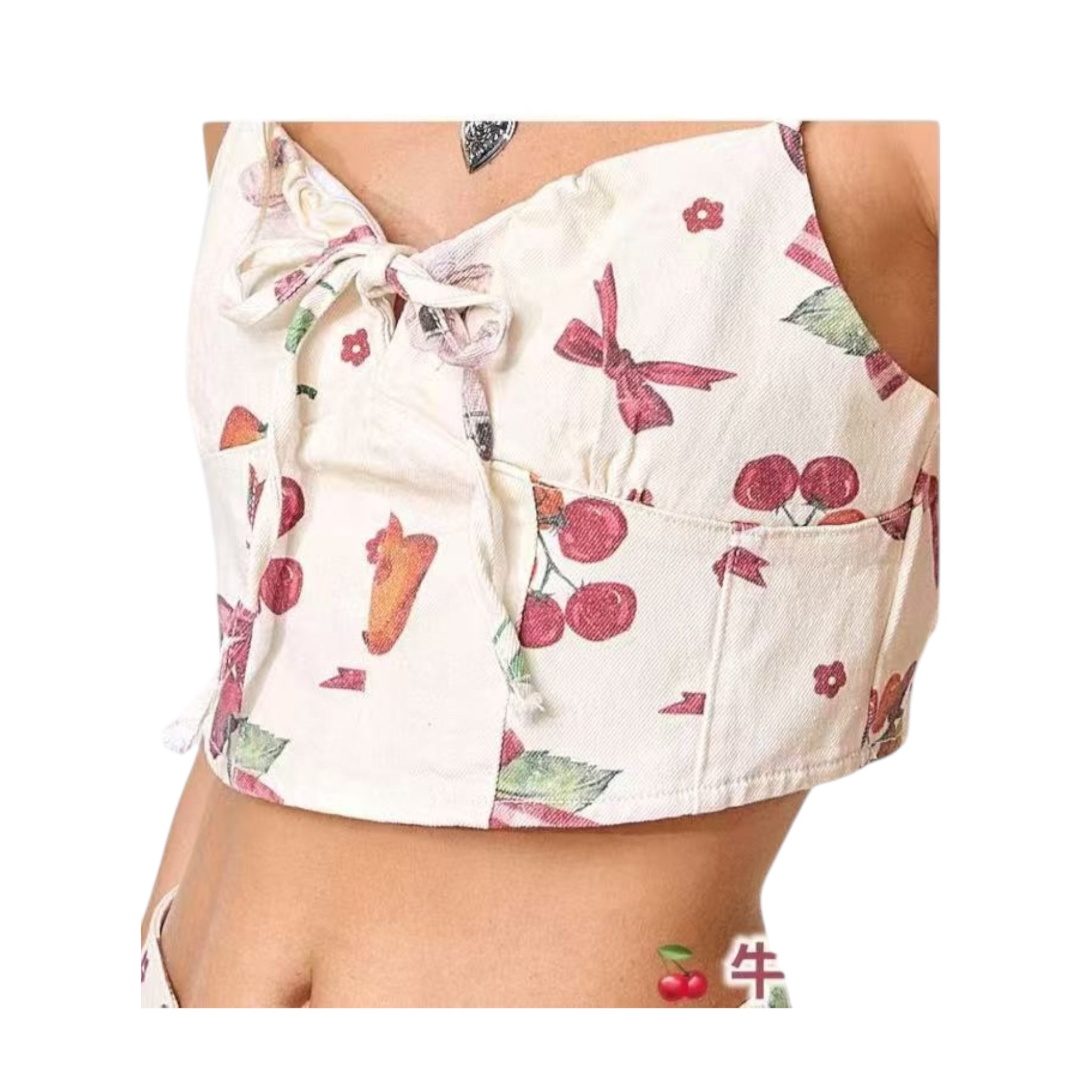 ADORO Γυναικείο Crop Denim Top Κεράσια Μπεζ - Angel shopping