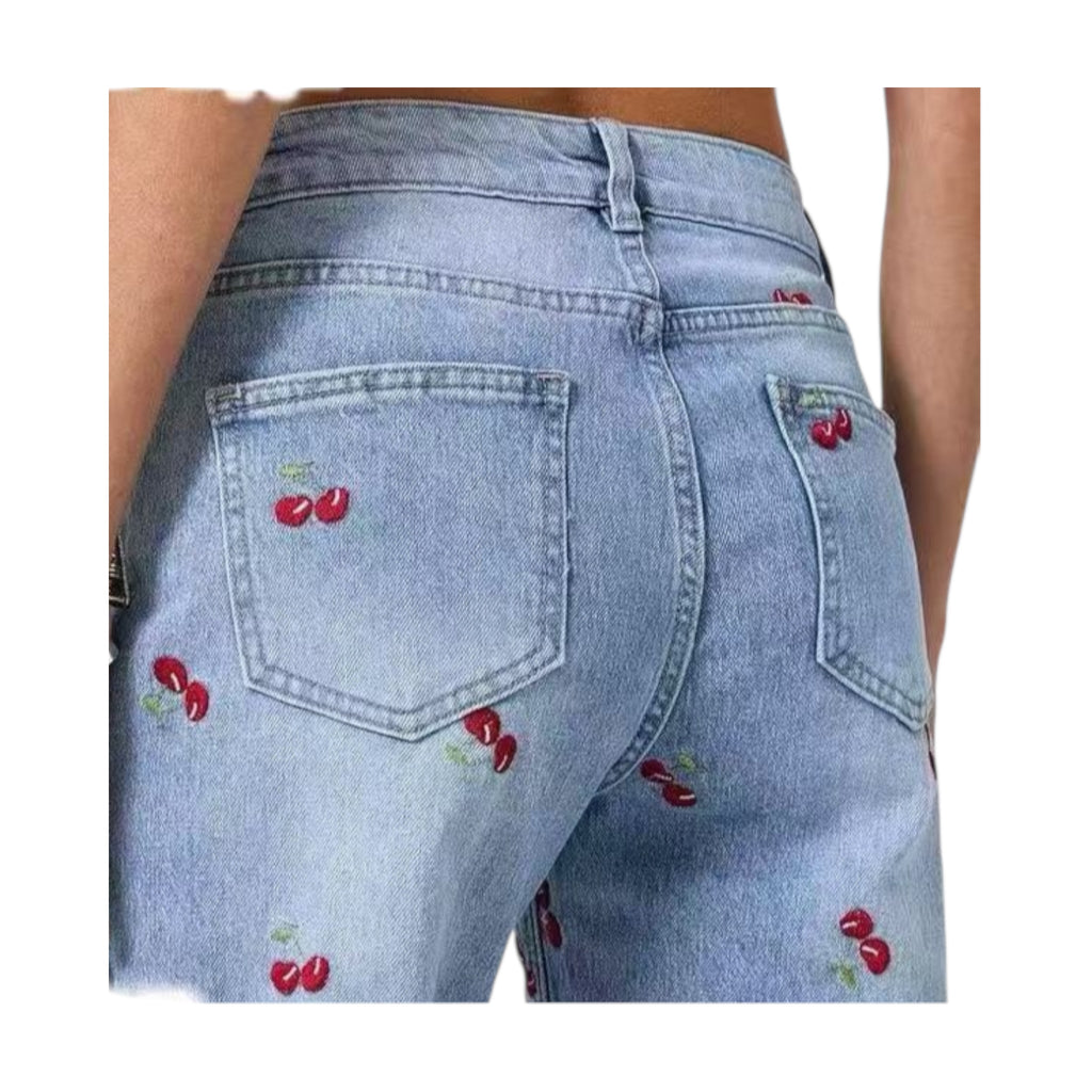 ADORO Women's Wide Leg Jeans Cherries Blue