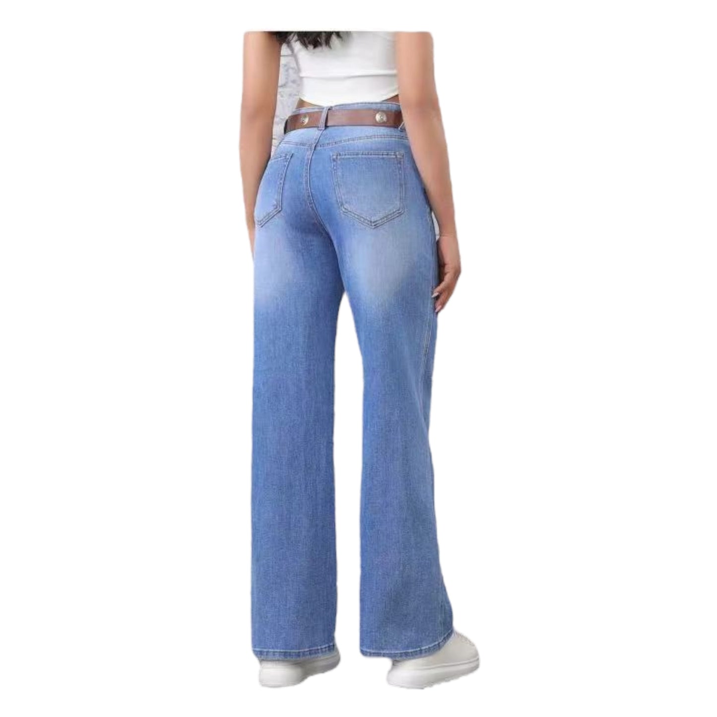 MISS GOOD Γυναικείο Ψηλόμεσο Jean Παντελόνι σε Γραμμή Wide Leg με Ζώνη Μπλε