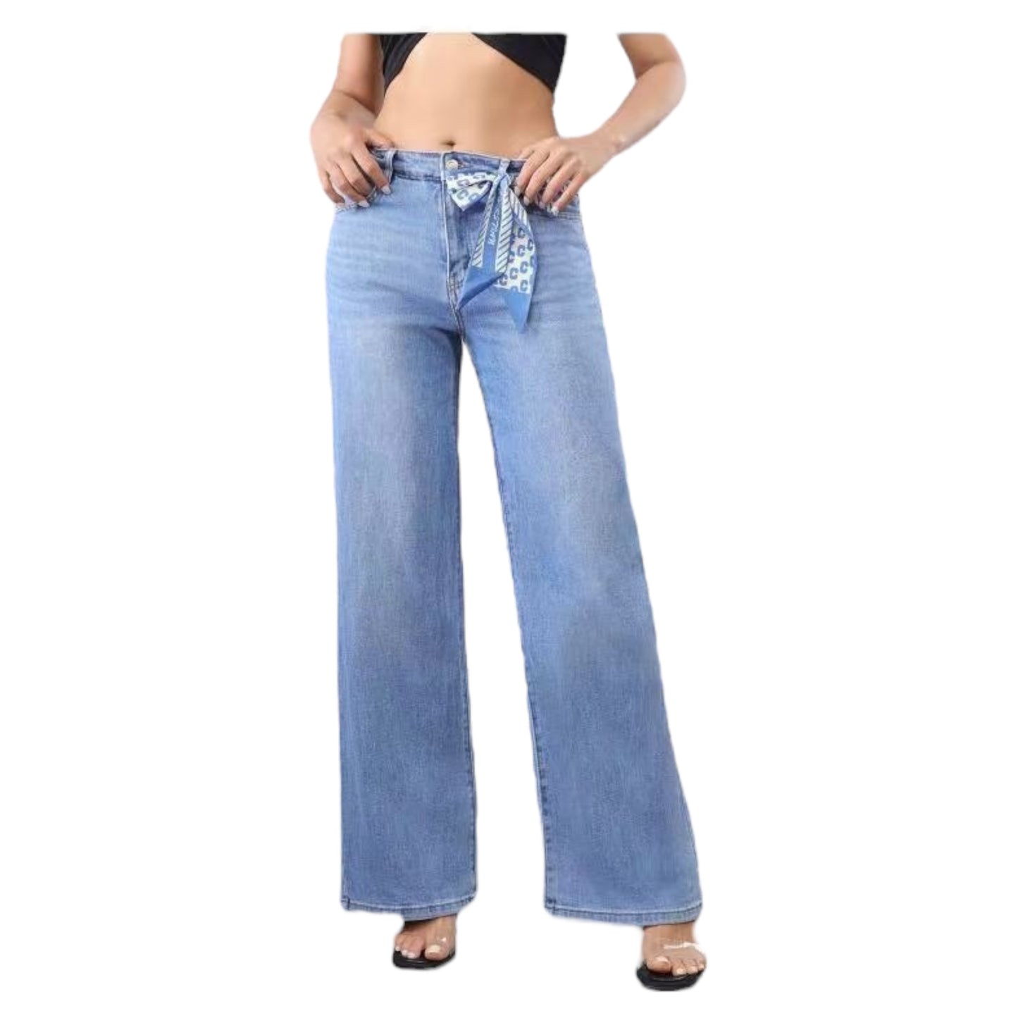 MISS GOOD Γυναικείο Ψηλόμεσο Jean Παντελόνι σε Γραμμή Wide Leg Μπλε