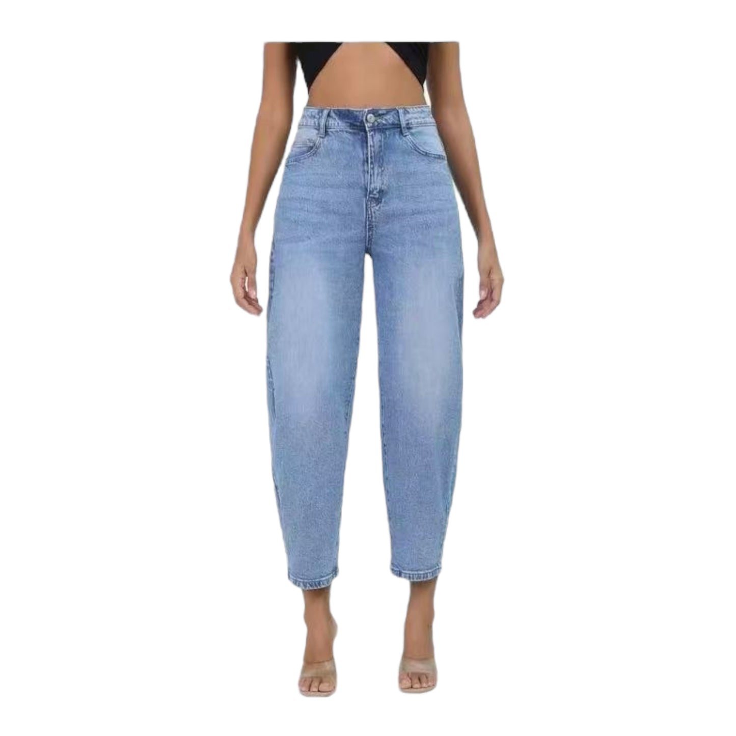 MISS GOOD Γυναικείο Ψηλόμεσο Jean Παντελόνι σε Γραμμή Tapered Μπλε