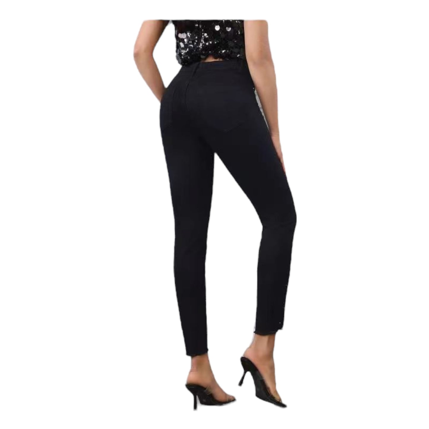 MISS GOOD Γυναικείο Ψηλόμεσο Jean Παντελόνι Push-Up με Strass σε Slim Γραμμή Μαύρο