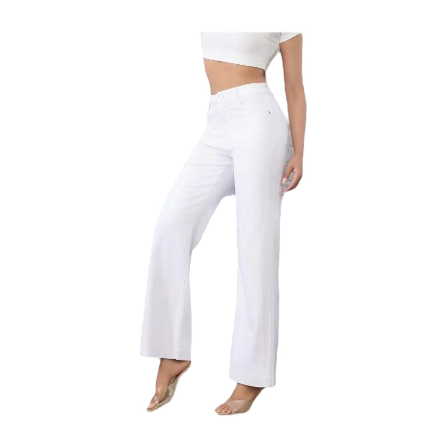 MISS GOOD Γυναικείο Ψηλόμεσο Jean Παντελόνι σε Ισια Γραμμή Λευκό