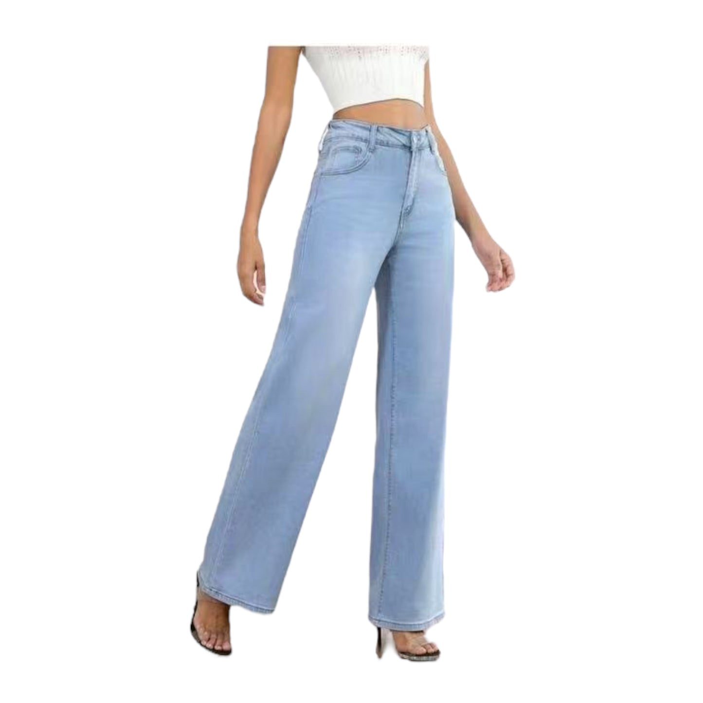 MISS GOOD Γυναικείο Ψηλόμεσο Jean Παντελόνι σε Φαρδιά Ισια Γραμμή Μπλε