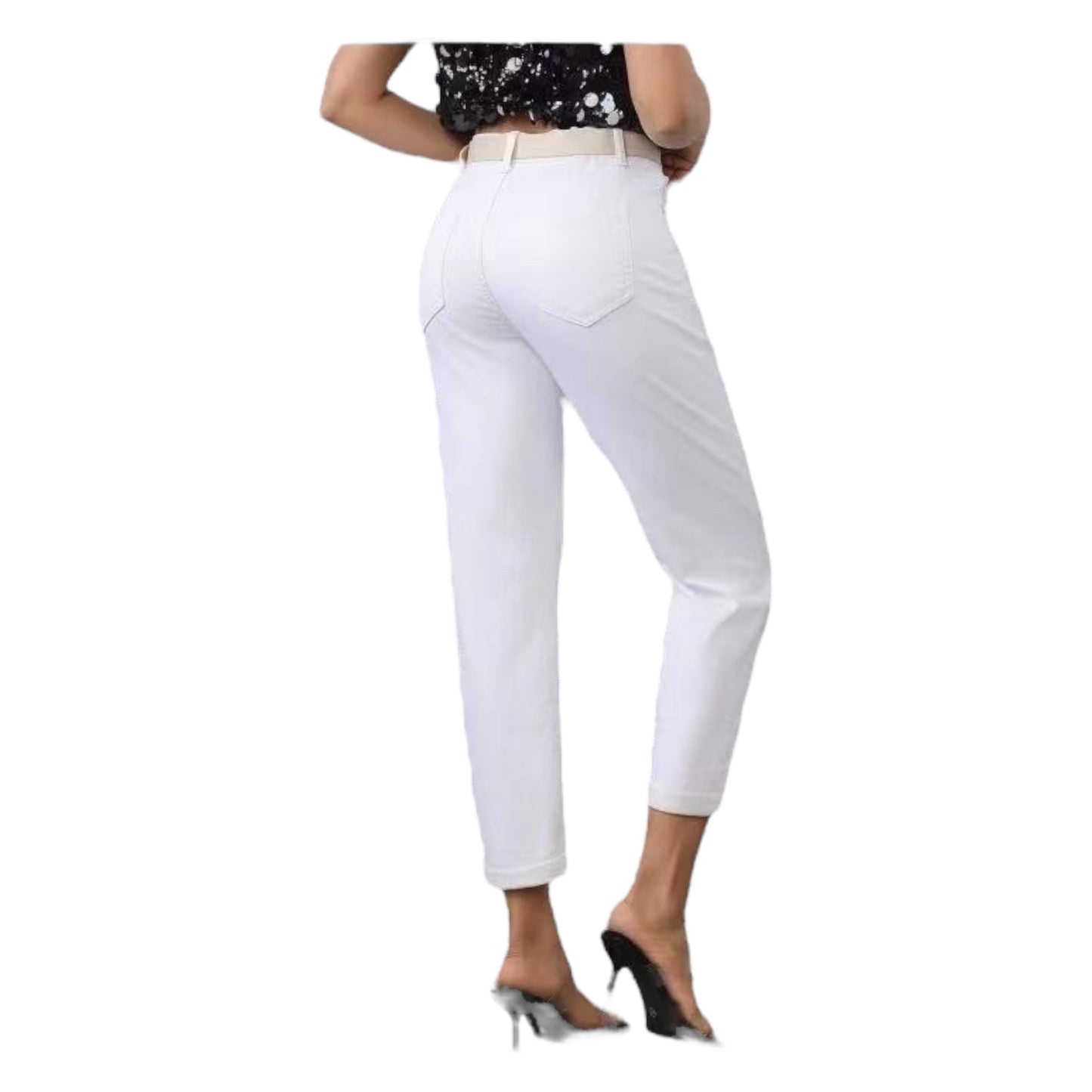 MISS GOOD Γυναικείο Jean Παντελόνι Mom Fit με Ζώνη Λευκό