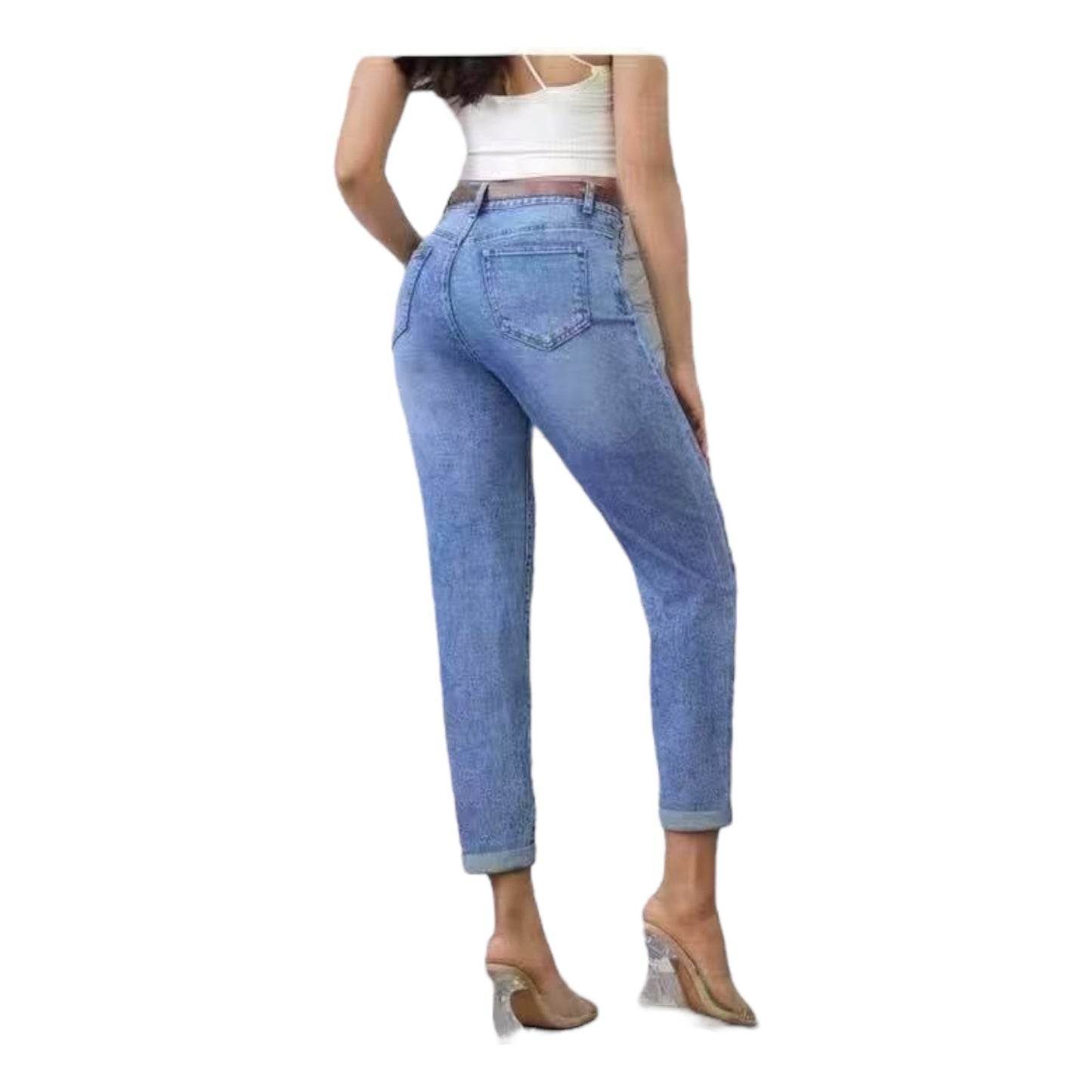 Angel Shopping Γυναικείο Jean Παντελόνι Mom Fit με Ζώνη Μπλε