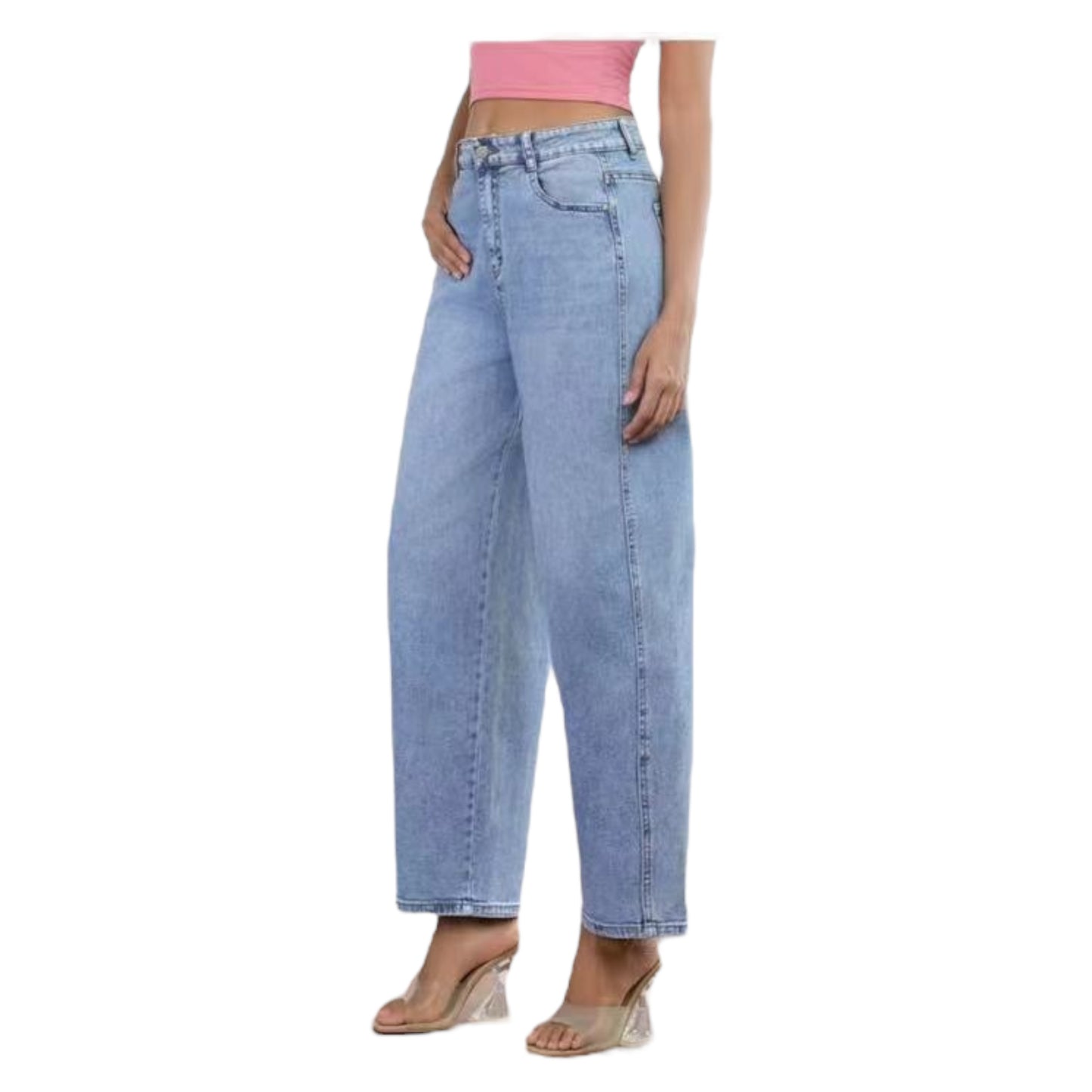 MISS GOOD Γυναικείο Ψηλόμεσο Jean Παντελόνι σε Γραμμή Balloon Μπλε