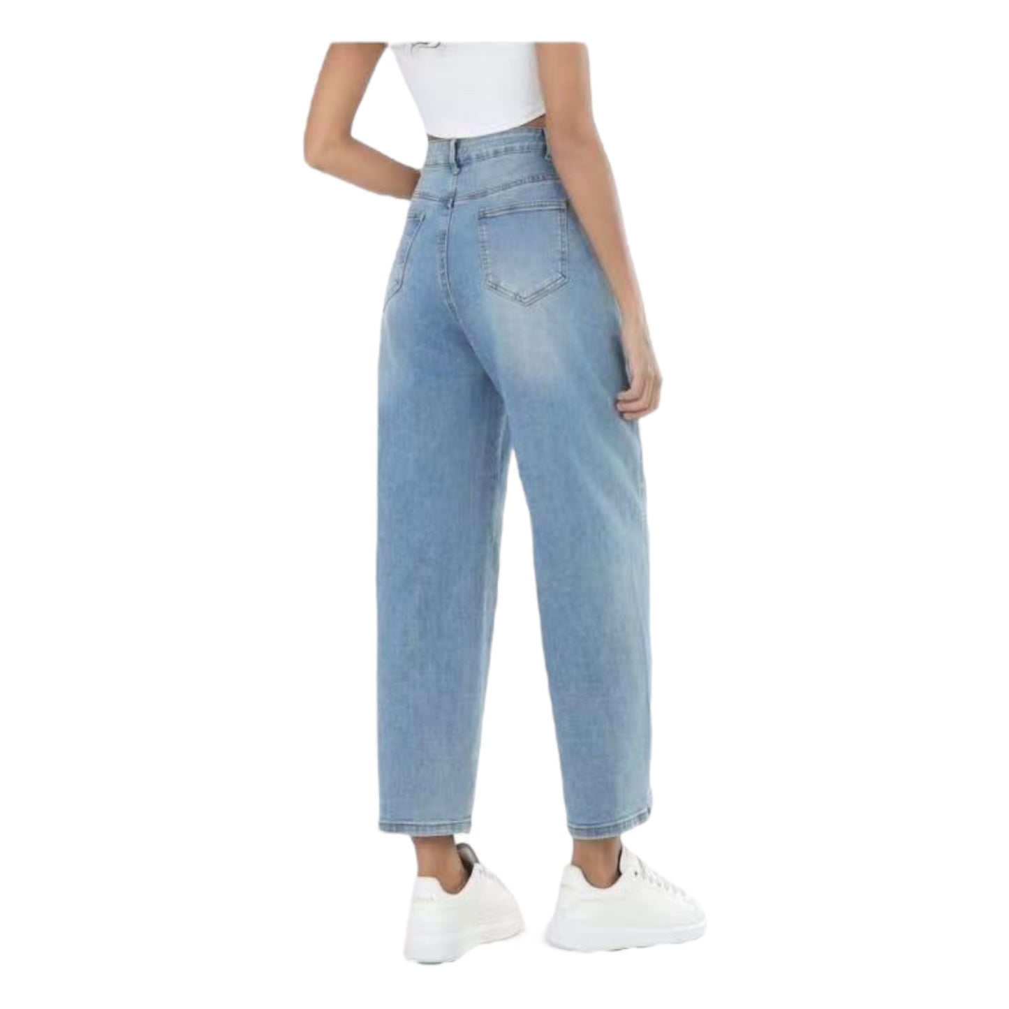 MISS GOOD Γυναικείο Ψηλόμεσο Jean Παντελόνι σε Φαρδιά Ισια Γραμμή Μπλε