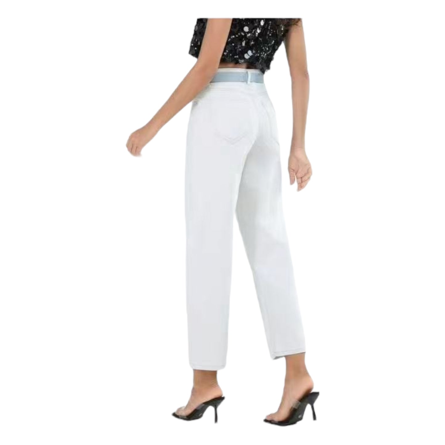 MISS GOOD Γυναικείο Ψηλόμεσο Jean Παντελόνι σε Γραμμή Tapered Fit με Ζώνη Λευκό