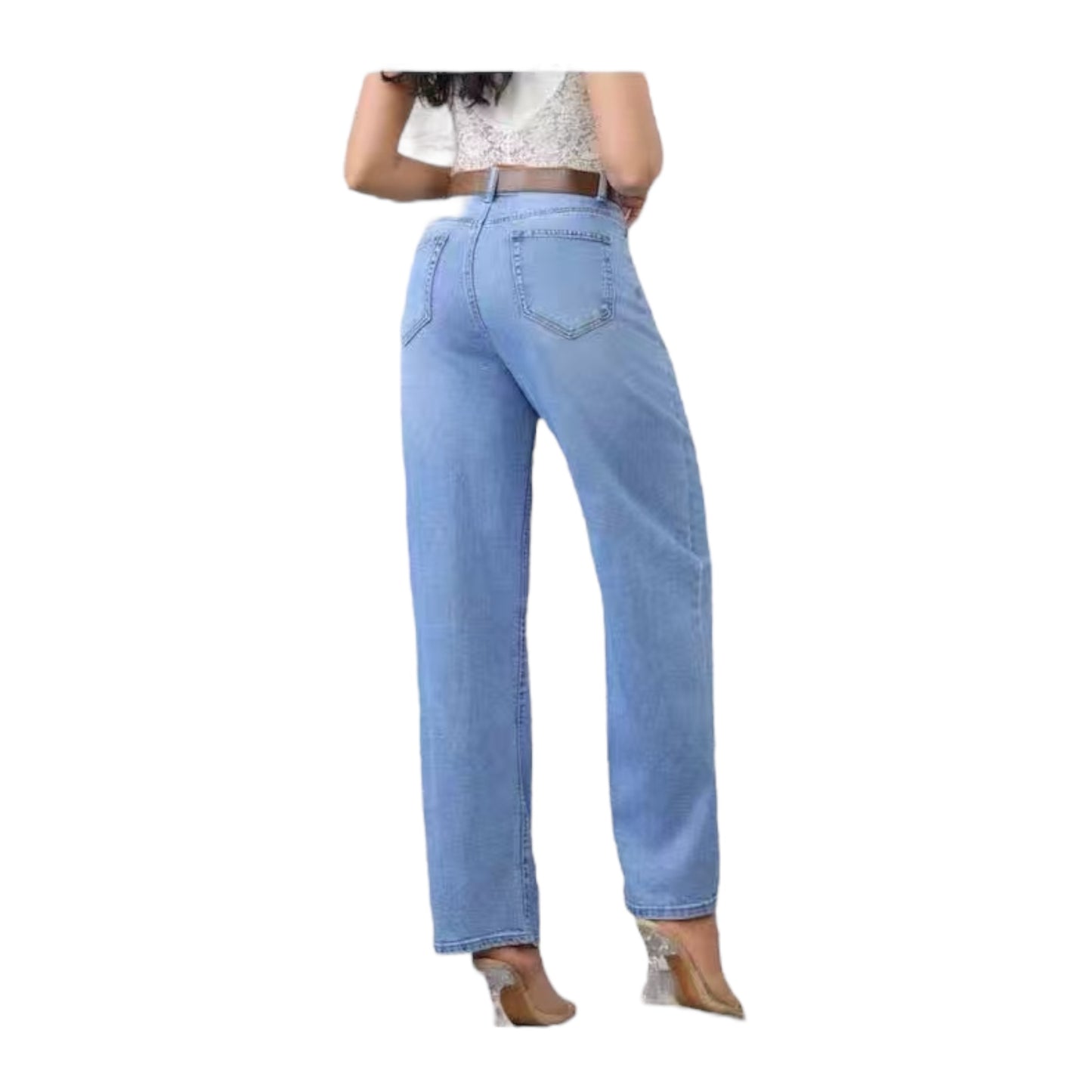 MISS GOOD Γυναικείο Ψηλόμεσο Jean Παντελόνι σε Γραμμή Tapered με Ζώνη Μπλε