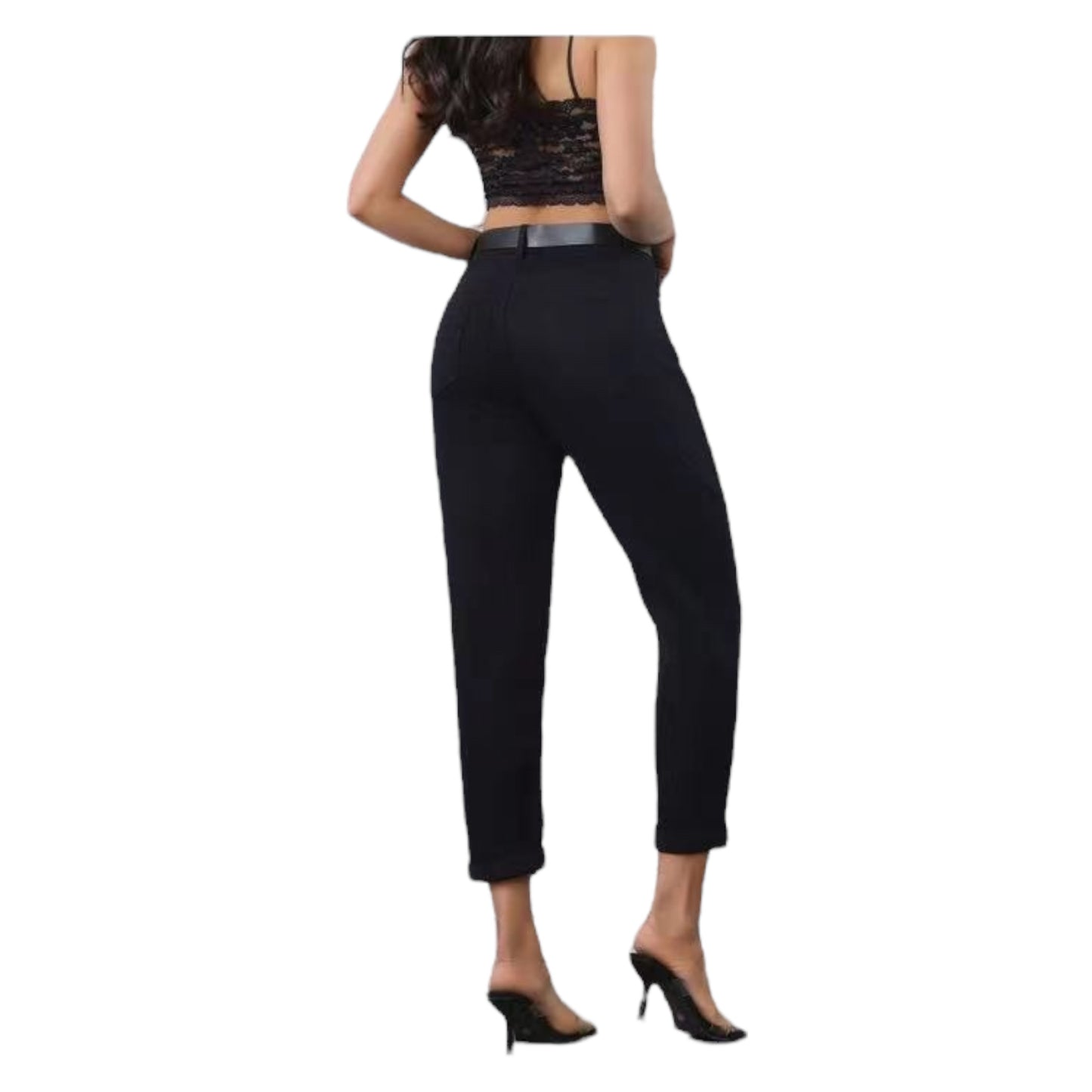 MISS GOOD Γυναικείο Ψηλόμεσο Jean Παντελόνι σε Γραμμή Mom Fit με Ζώνη Μαύρο