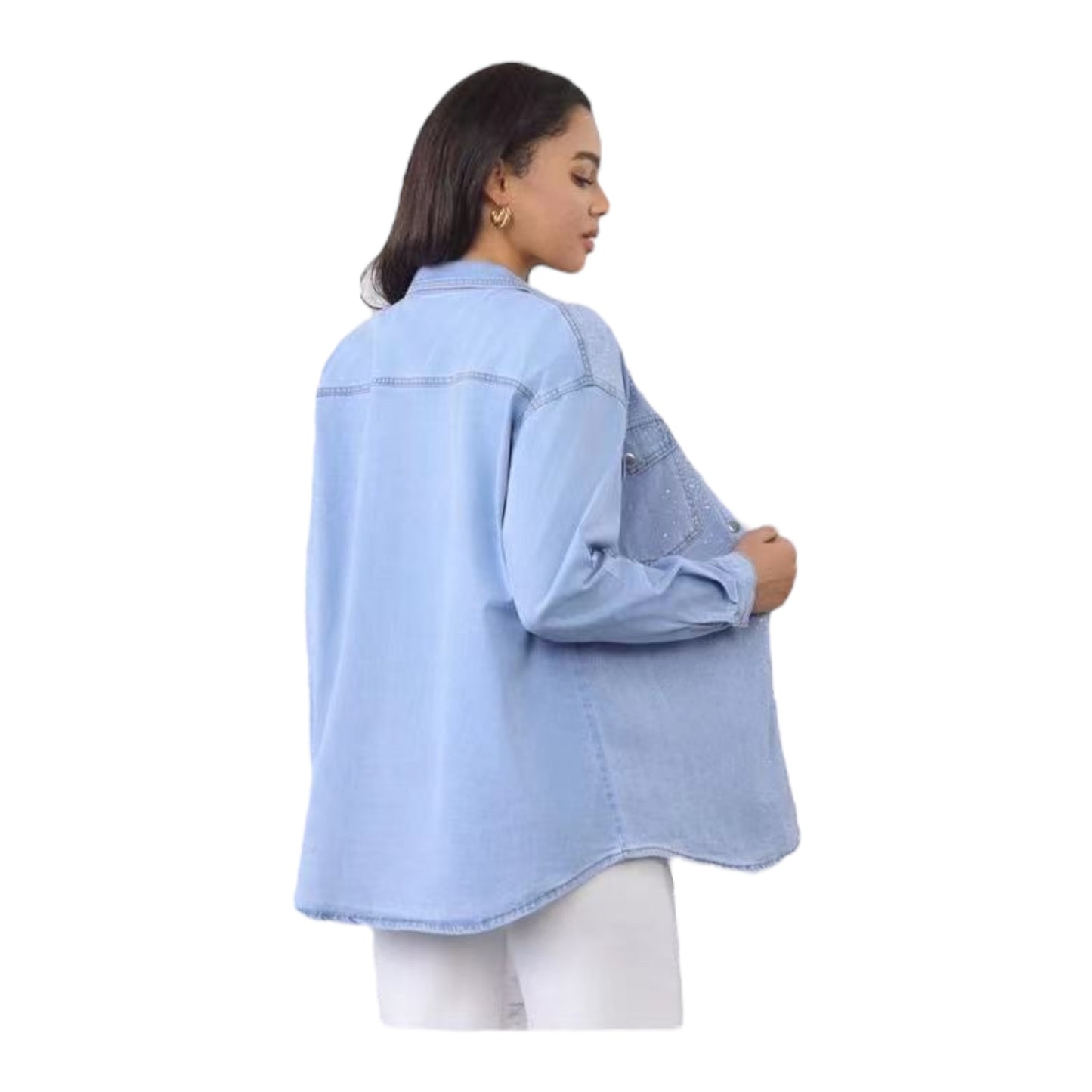 MISS GOOD Γυναικείο Jean Μπουφάν με Στρας Μπλε